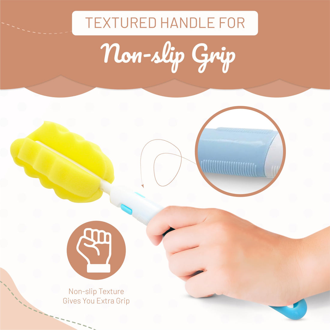 MoomooBaby Triple Baby Bottle Cleaner Brush Set - Includes Baby Bottle Brush Cleaner, Nipple Brush & Straw Cleaning Brush - Eco-Conscious Plastic Handle with Non-Slip Grip, Replaceable Sponges - Green