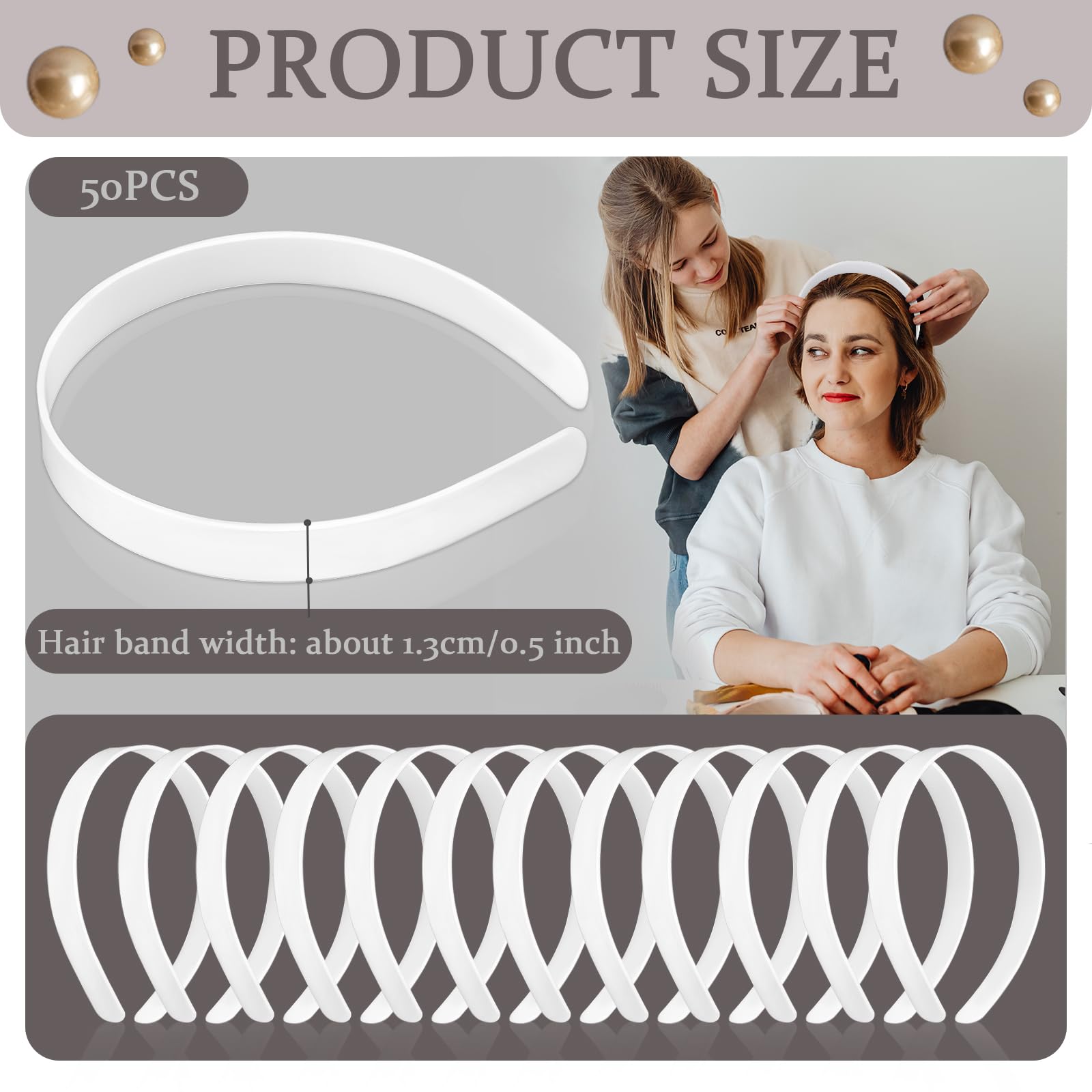 50PCS Amersumer 1/2Girls No Teeth White Plastic Headbands Hair Accessories.