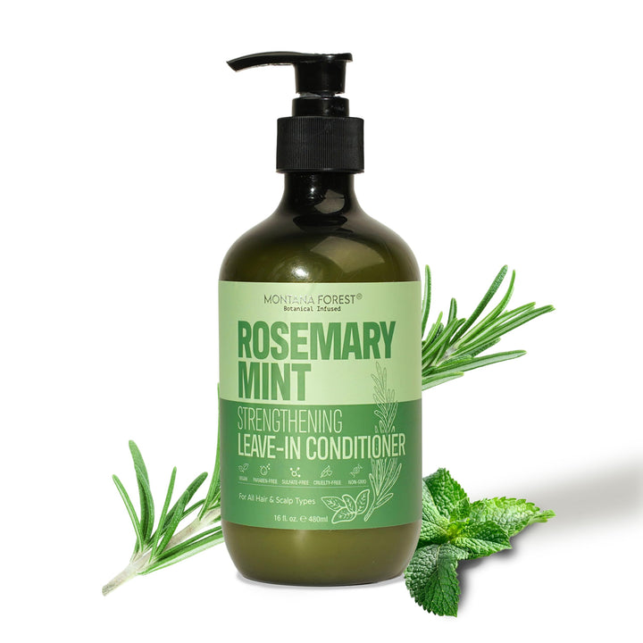 MONTANA FOREST Rosemary Mint Strengthening Leave-In Conditioner - 16 fl oz | Natural Botanical Hair Care | Nourishing and Strengthening for All Hair Types | Sulfate-Free, Paraben-Free, and Non-GMO