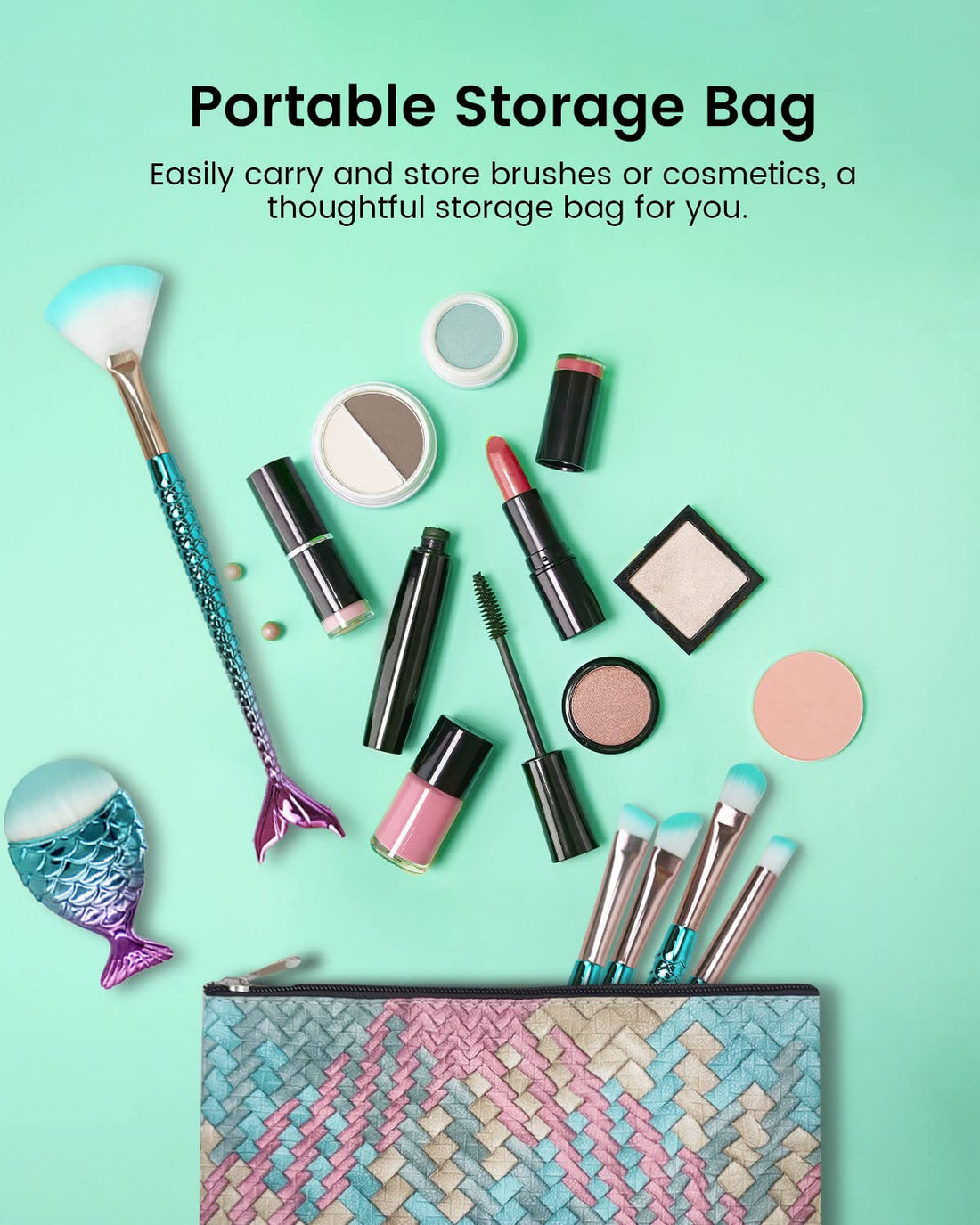 Mermaid Makeup Brushes Set with Bag Citicolor Chubby Fish Foundation Brush 11pcs Soft Nylon Bristles Beauty Make Up Kits, Blending Blush concealer Eye Face Lip Cosmetic Tools (Mermaid Shape 11pcs)