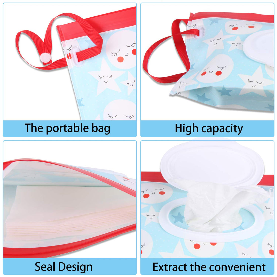 FEBSNOW 4 Pack Baby Wipes Container, Reusable Portable Wet Wipe Pouch, Wipe Dispenser Container, Baby Travel Wet Wipe Holder