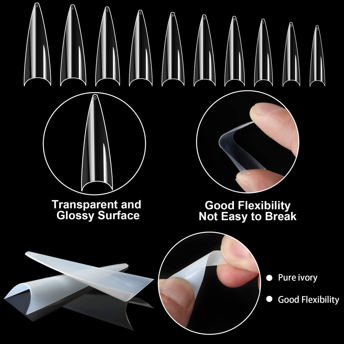 1000PCS Nail Tips Acrylic Nails 10 sizes Artificial Half Cover False Flake Nail Tips for Nail Salon Nail Shop DIY Nail Art Ballerina Nails (Short French Nail Tips)