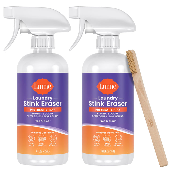 Lume Laundry Stink Eraser - Pretreat Spray & Laundry Brush - Eliminates Body Odor In Clothes - Odor Blasting Enzyme Blend - Makes Your Detergent Work Better - Free And Clear - 16 fluid ounces