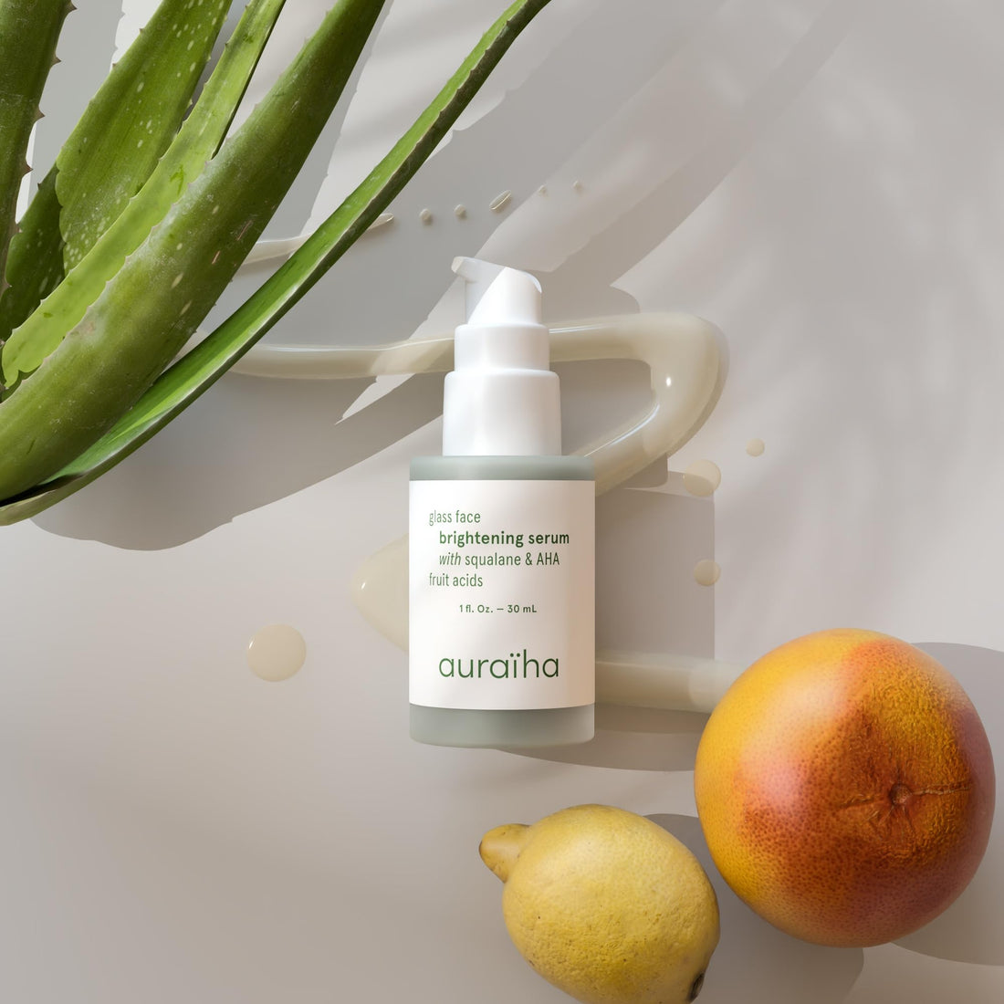 Auraiha Glass Face Brightening Serum - With Squalane and AHA Fruit Acids - Suitable for Sensitive Skin - Vegan, Cruelty-Free, Sustainable - Skincare for a Radiant, Makeup-Free Glow