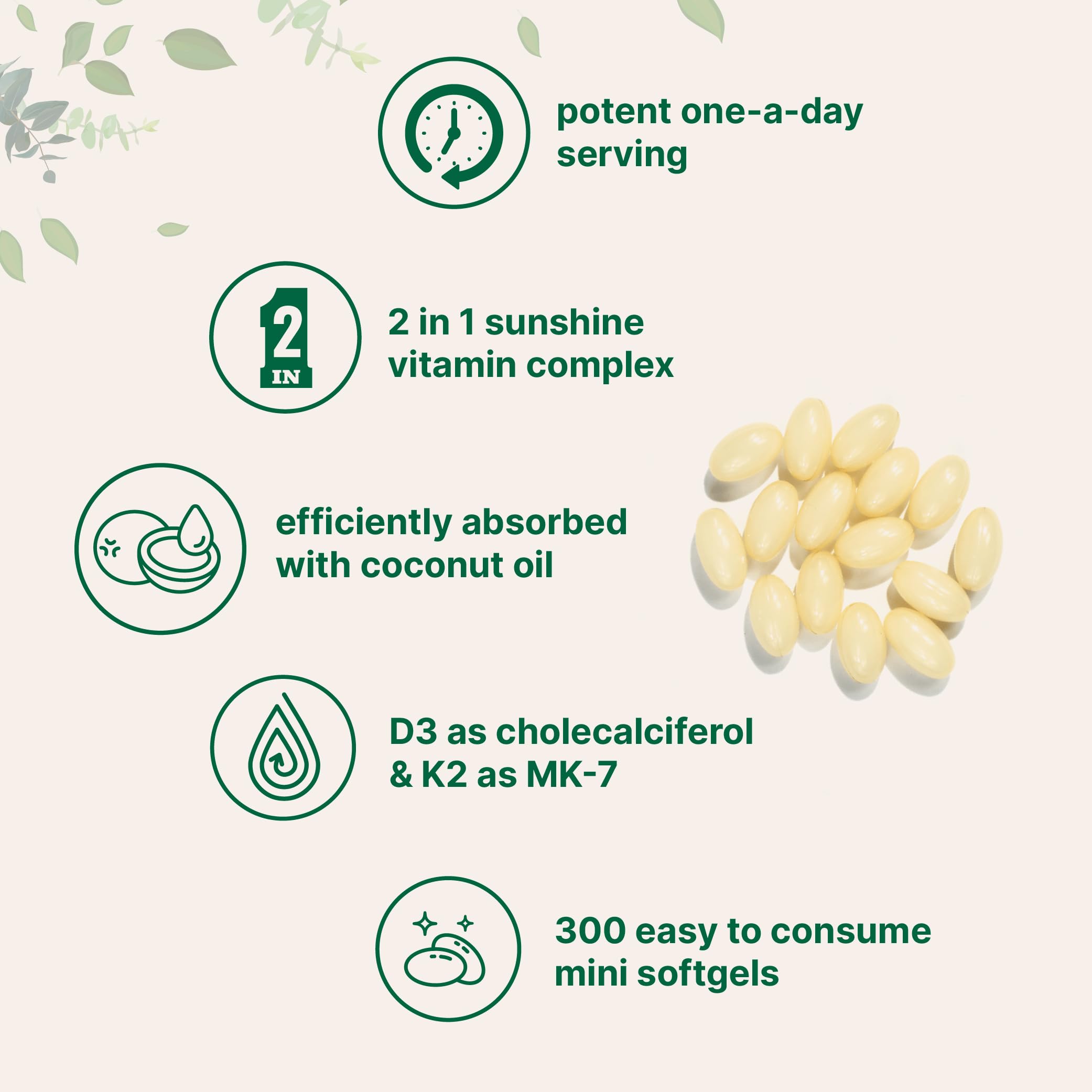 Micro Ingredients Vitamin D3 5000 IU Plus K2 (MK-7) 100 mcg, 300 Virgin Coconut Oil Softgels | 2 in 1 Vitamins D & K Complex | Supports Calcium Absorption, Bone, Immune, & Heart Health