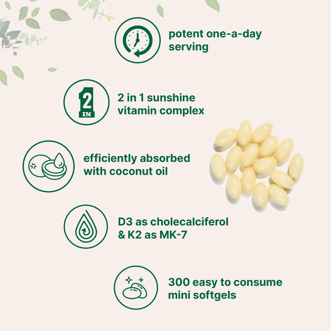 Micro Ingredients Vitamin D3 5000 IU Plus K2 (MK-7) 100 mcg, 300 Virgin Coconut Oil Softgels | 2 in 1 Vitamins D & K Complex | Supports Calcium Absorption, Bone, Immune, & Heart Health