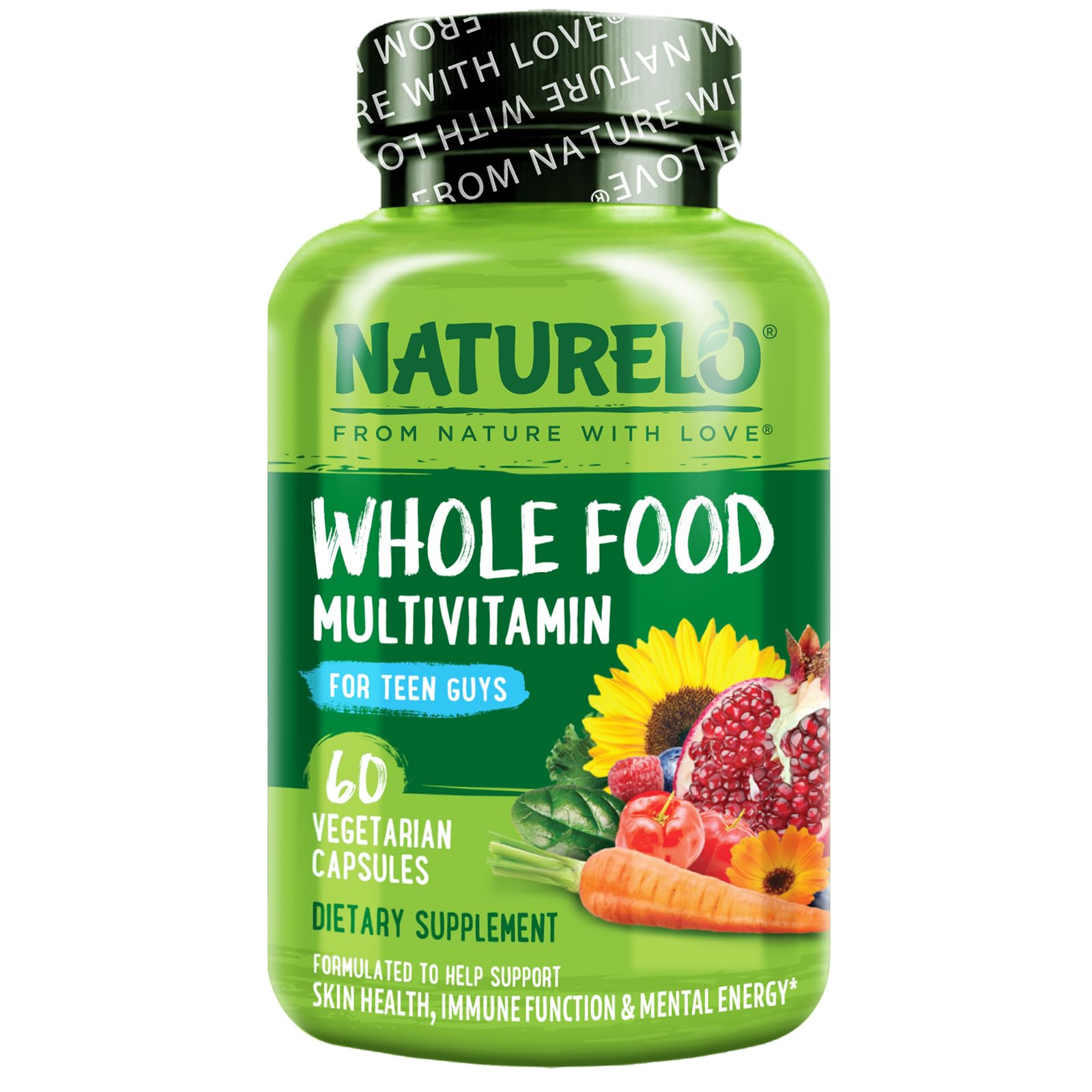 NATURELO Whole Food Multivitamin for Teenage Boys - Vitamins and Minerals Supplement for Active Kids - with Plant Extracts - Non-GMO - Vegan & Vegetarian - 60 Capsules
