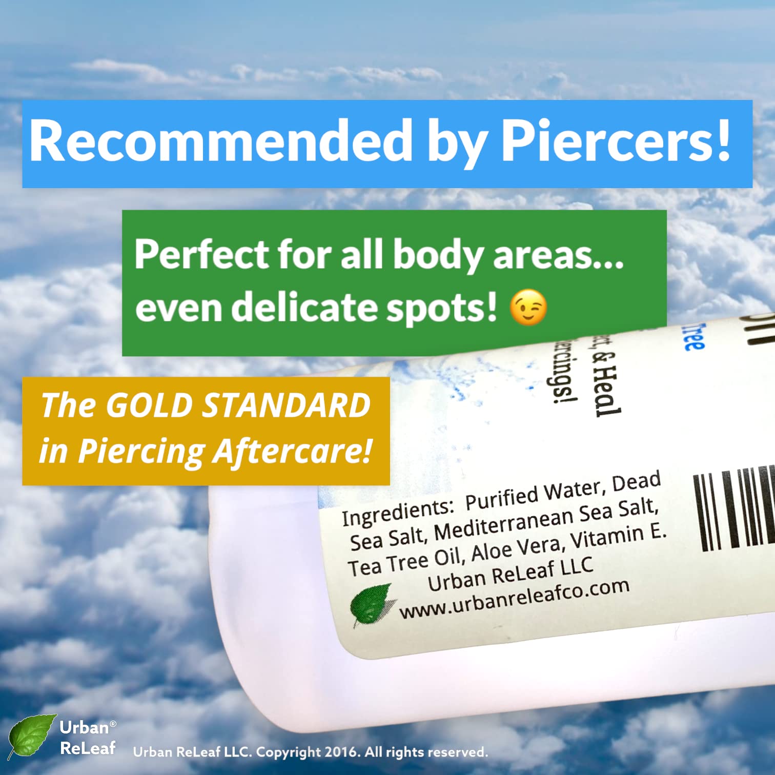 Piercing Solution ! Healing Sea Salts & Tea Tree Aftercare 4 Oz, Ready To Use. Safely Clean, Disinfect & Heal New & Stretched Piercings. Gentle Effective Natural & Soothing. Works Fast
