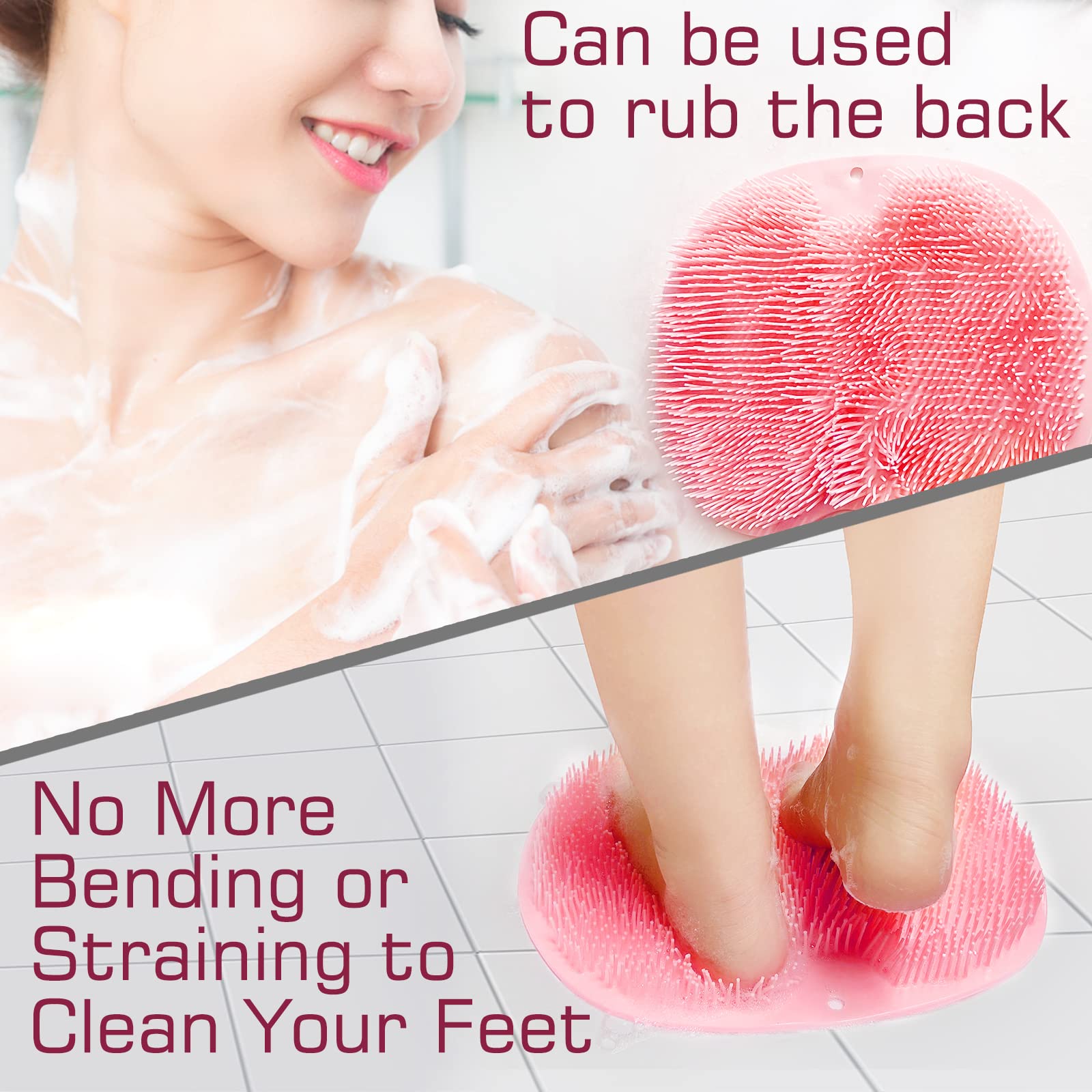 Shower Foot Scrubber Mat Back Washer Back Exfoliating Bath Wash Pad Wall Mounted Slip Suction Cups Foot Scrubber for Use in Shower Cups Foot Cleaner for Men and Women
