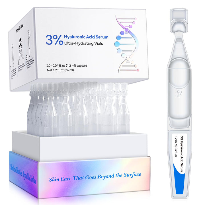 3% Hyaluronic Acid Serum for Face,Ultra-Hydrating Wake Nature Perfection Hyaluronic Acid, Hydration & Moisture Facial Serum for Fine Lines & Wrinkles, Single-Use (1.2 ml)*30