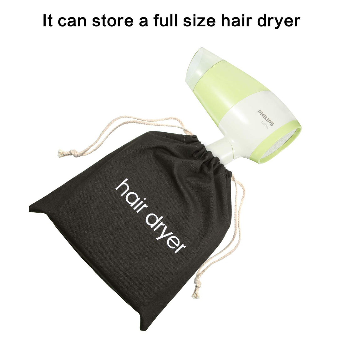 Bememo Hair Dryer Bags Cotton Drawstring Bag Container Hairdryer Bag, 11.8 by 13.8 Inch (Dark Gray)