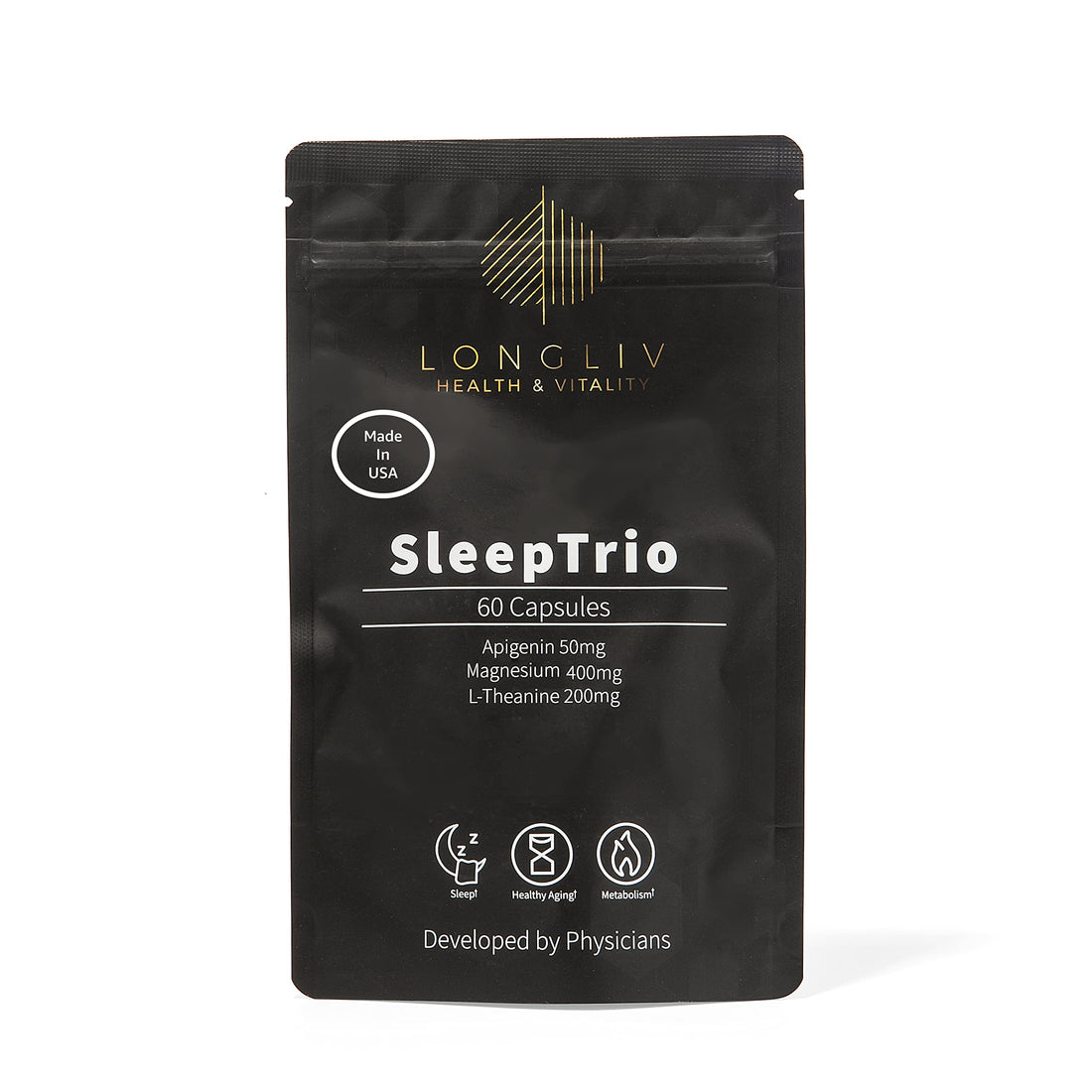 Sleep Trio - Made in USA Magnesium Apigenin L-Theanine Capsules – Premium 3-in-1 Cocktail for Sleep Management - Sleep Cocktail – Without Melatonin - 60 Capsules