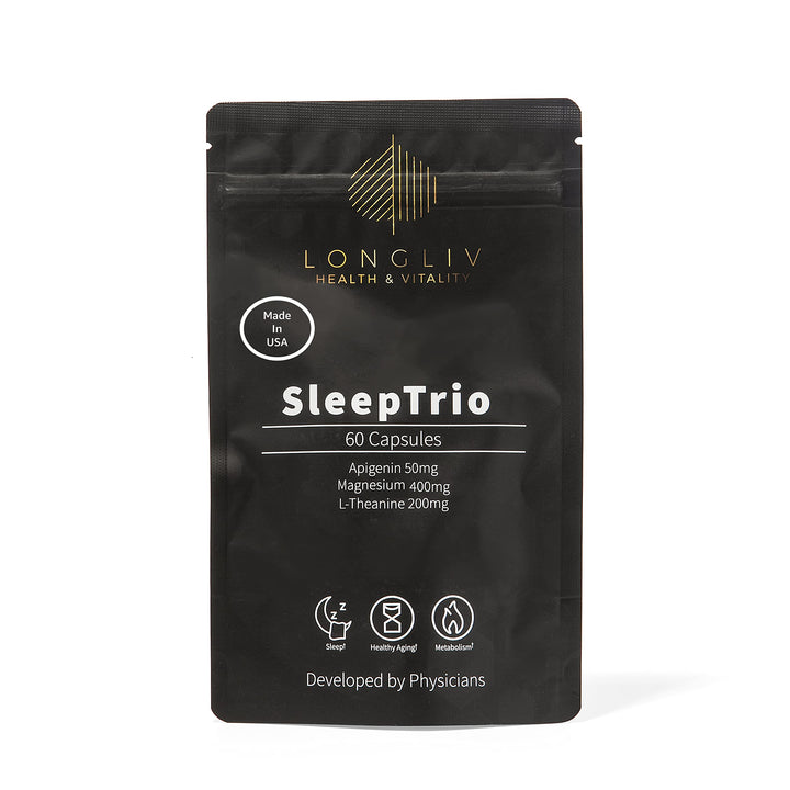 Sleep Trio - Made in USA Magnesium Apigenin L-Theanine Capsules – Premium 3-in-1 Cocktail for Sleep Management - Sleep Cocktail – Without Melatonin - 60 Capsules