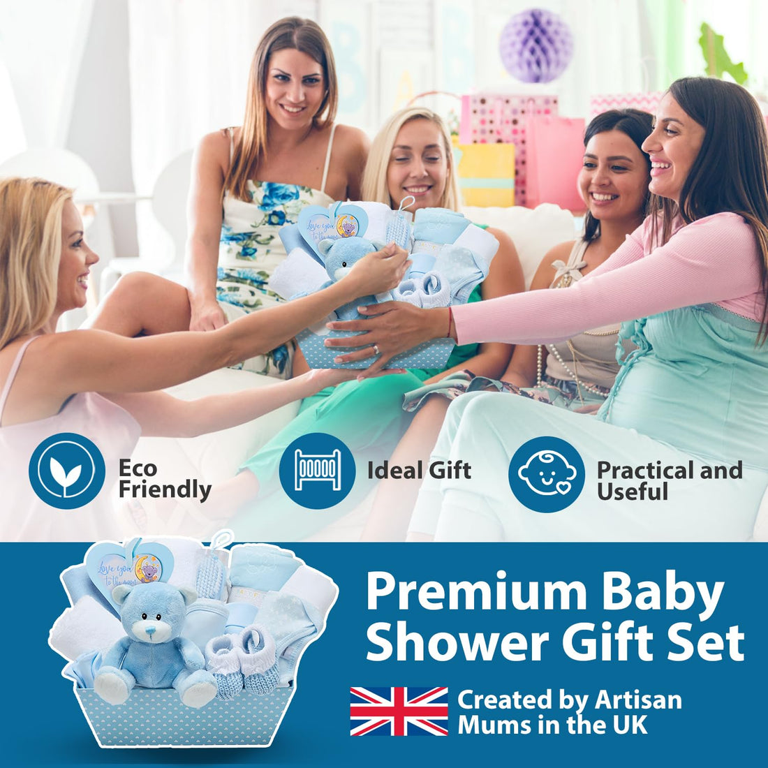 Baby Box Shop Baby Boy Gift Basket for New Born Baby Boys - New Baby Boy Gift Set with Baby Boy Basket Gift Set - New Born Baby Boys Gift, Baby Gift Sets, Gift Baskets for New Parents (Blue)