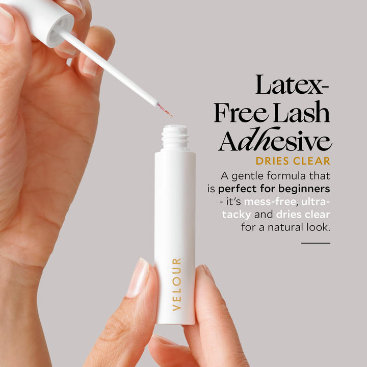 Velour Eyelash Glue - Strong Hold, Dries Clear - Latex-Free, Hypoallergenic Lash Adhesive for False Eyelashes - Precision Brush Applicator
