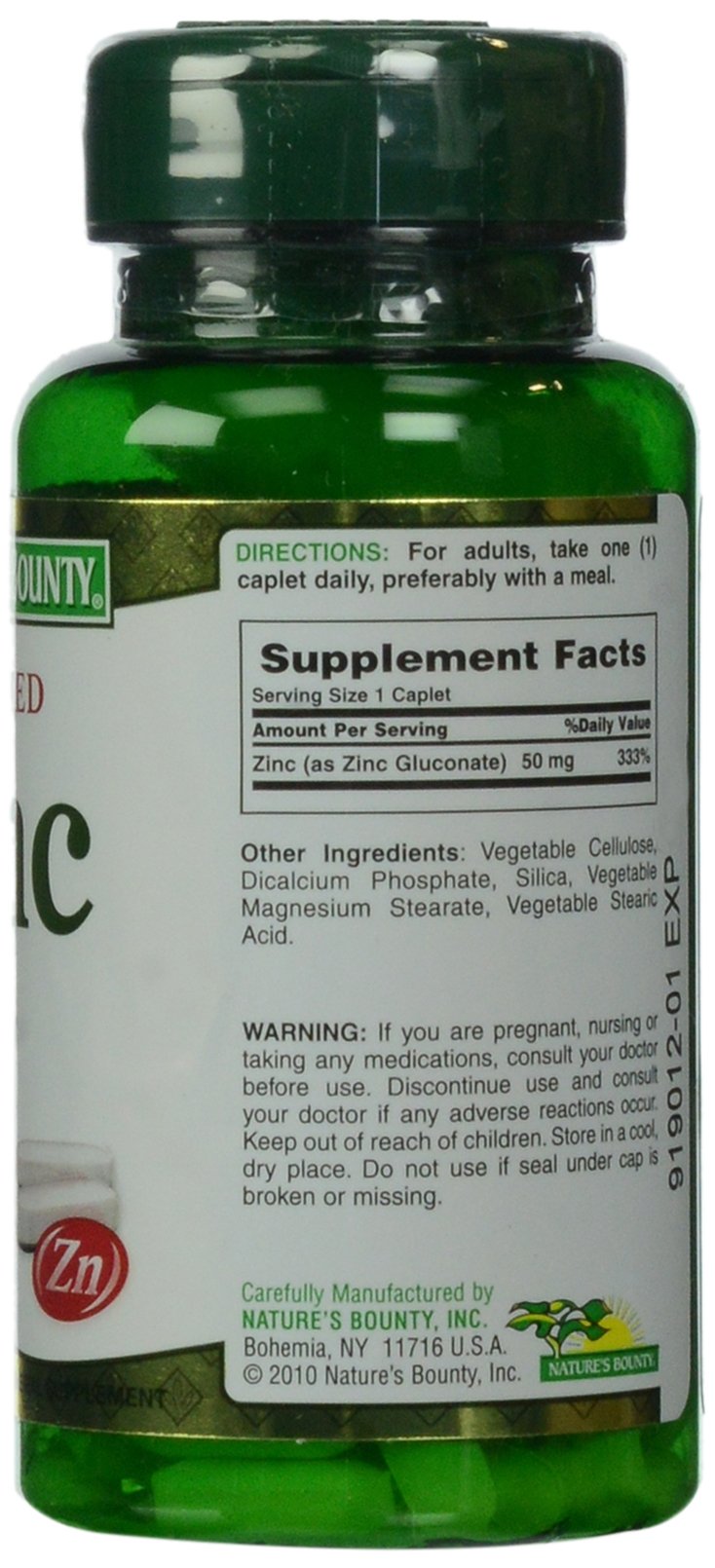 Nature's Bounty Zinc (Zinc Gluconate) 50 mg, 100 Caplets