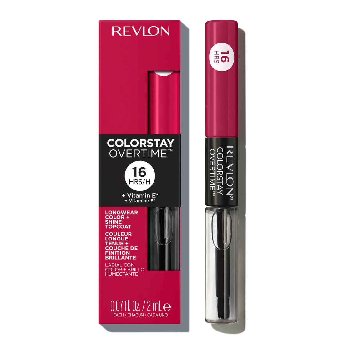 Revlon ColorStay Overtime Lipcolor, Dual Ended Longwearing Liquid Lipstick with Clear Lip Gloss, with Vitamin E in Red / Coral, Non Stop Cherry (010), 0.07 oz