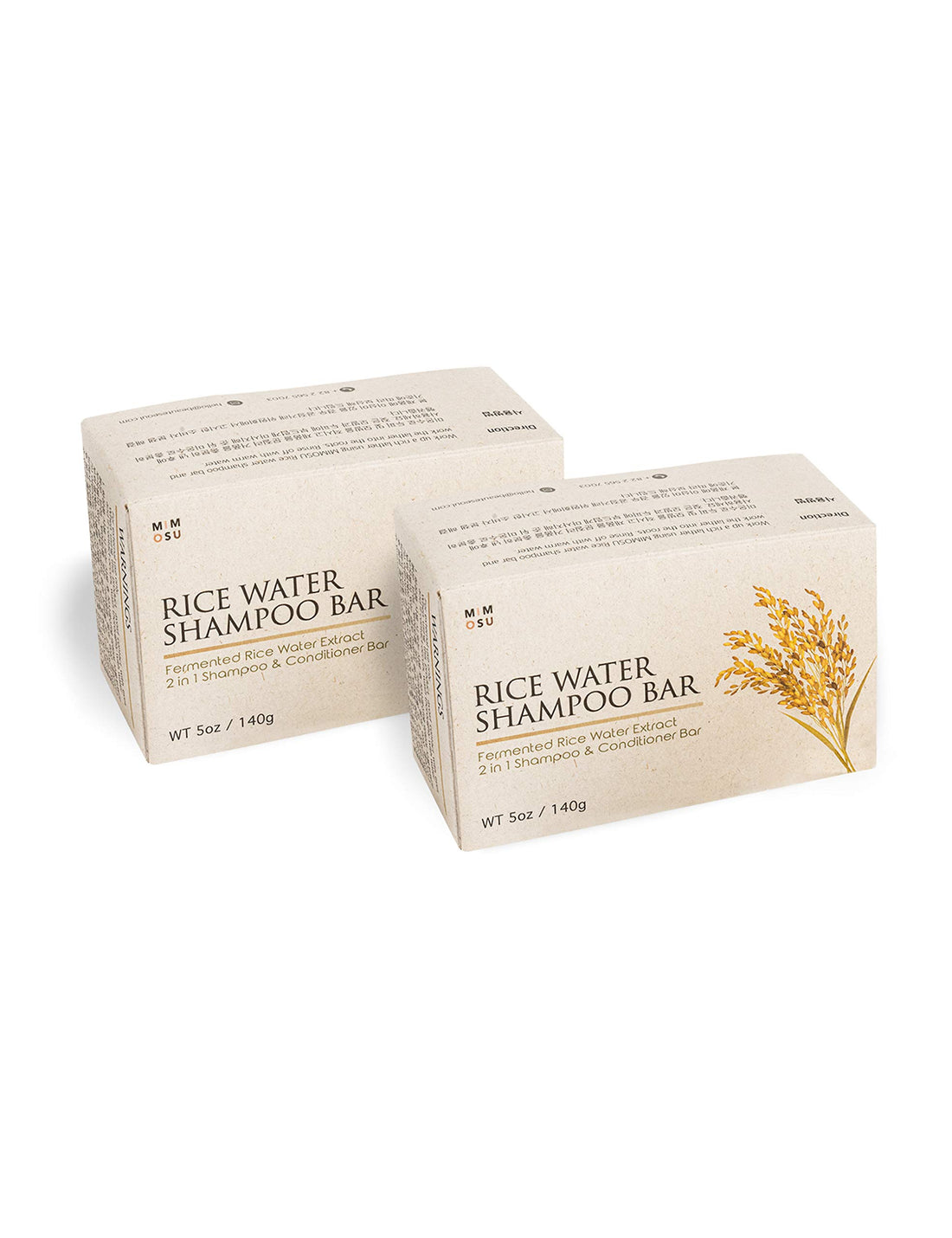 mimosu Fermented Rice Water Shampoo Bar 2 Pack – pH Balanced, Unscented Solid Shampoo for Hair Growth, Curly Hair, Natural Hair Care, Eco-Friendly, Korean Hair Care Formula