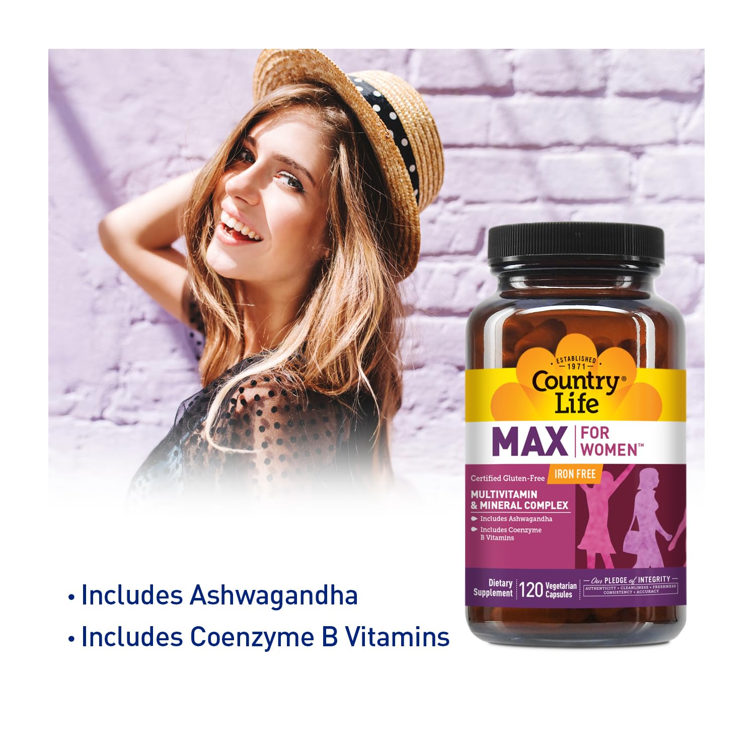 Country Life Max for Women - Multivitamin and Mineral Complex, Iron-free - 120 Vegan Capsules