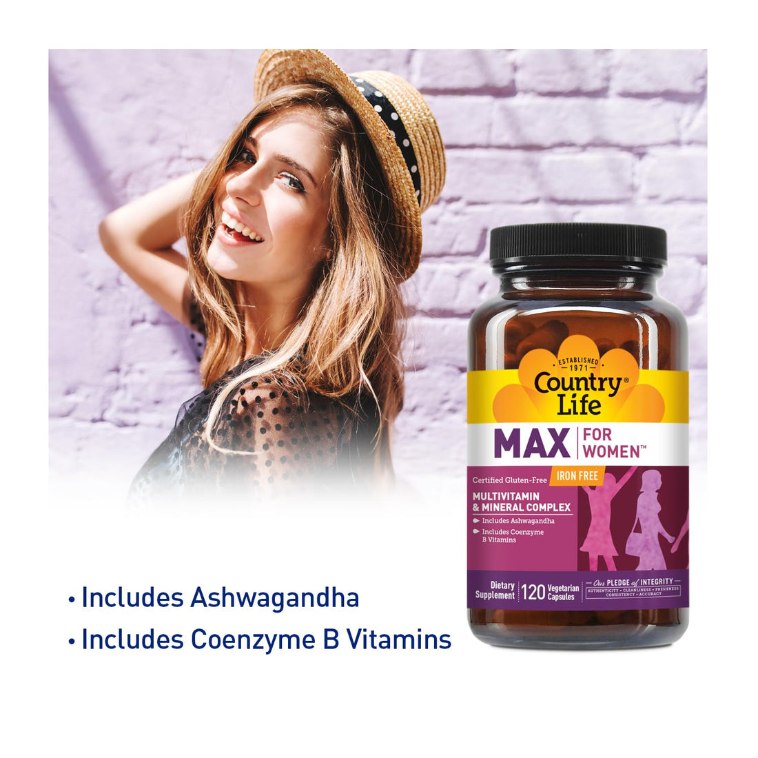 Country Life Max for Women - Multivitamin and Mineral Complex, Iron-free - 120 Vegan Capsules