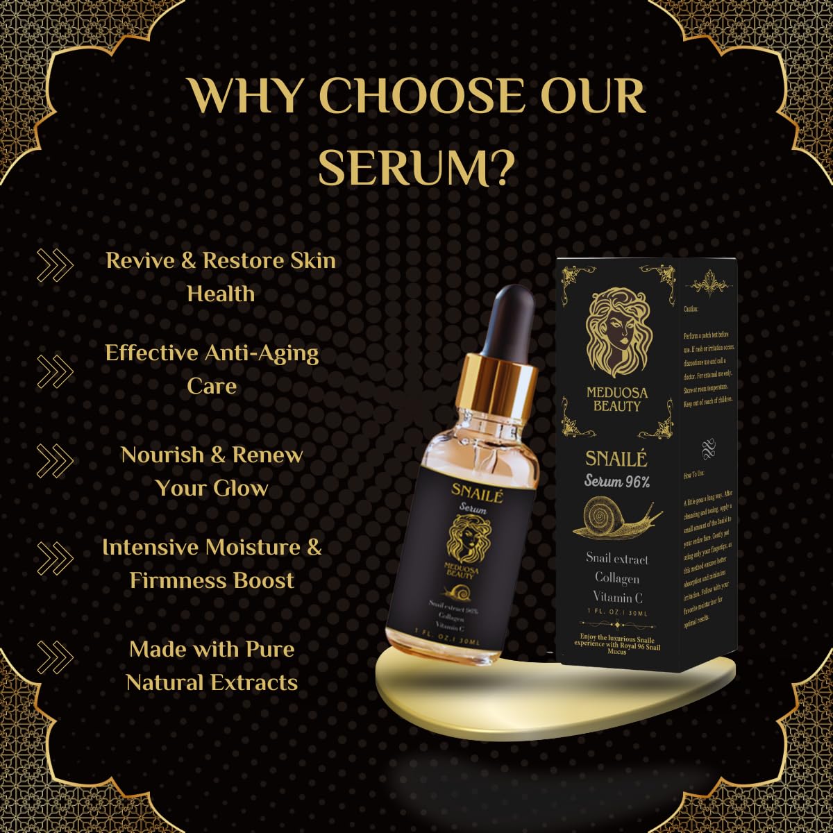 Snail Mucin 96% Serum for Sensitive Skin, Snail Power To tighten the face and neck, Dark Spots, Anti-Aging, Acne, Moisturizer, for Women and Men, Vitamin C, 30 fl oz.