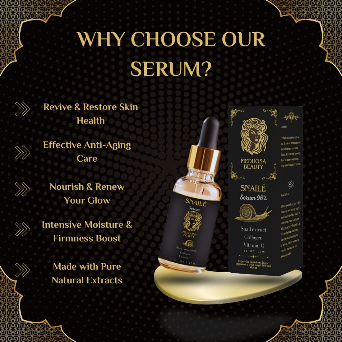 Snail Mucin 96% Serum for Sensitive Skin, Snail Power To tighten the face and neck, Dark Spots, Anti-Aging, Acne, Moisturizer, for Women and Men, Vitamin C, 30 fl oz.