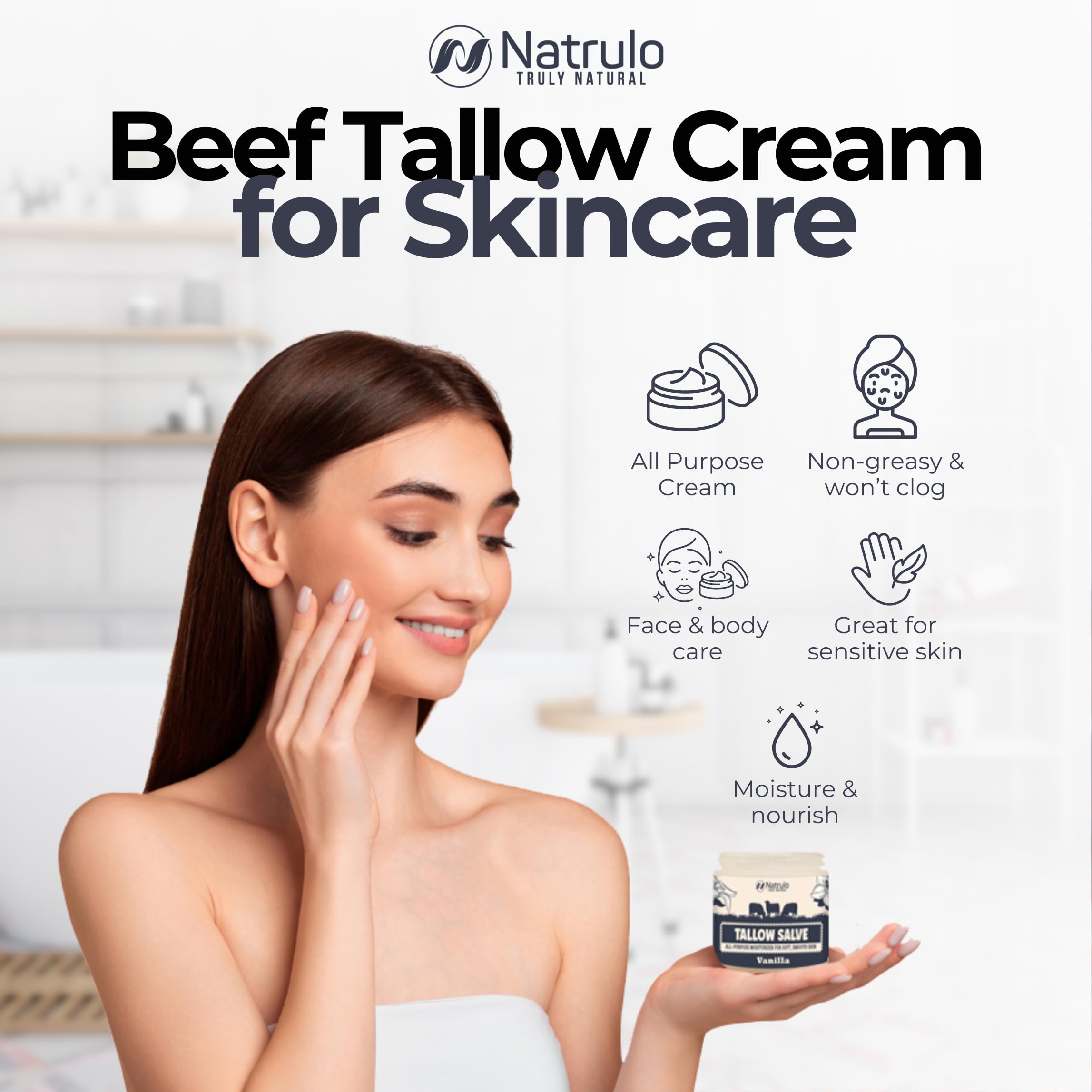 Beef Tallow Salve – All Natural Grass Fed Beef Tallow & Honey All Purpose Balm – Moisturizing Body Salve Great for Eczema, Cracked, Dry, Itchy, Irritated Skin – Skin Repair Skincare Made in USA