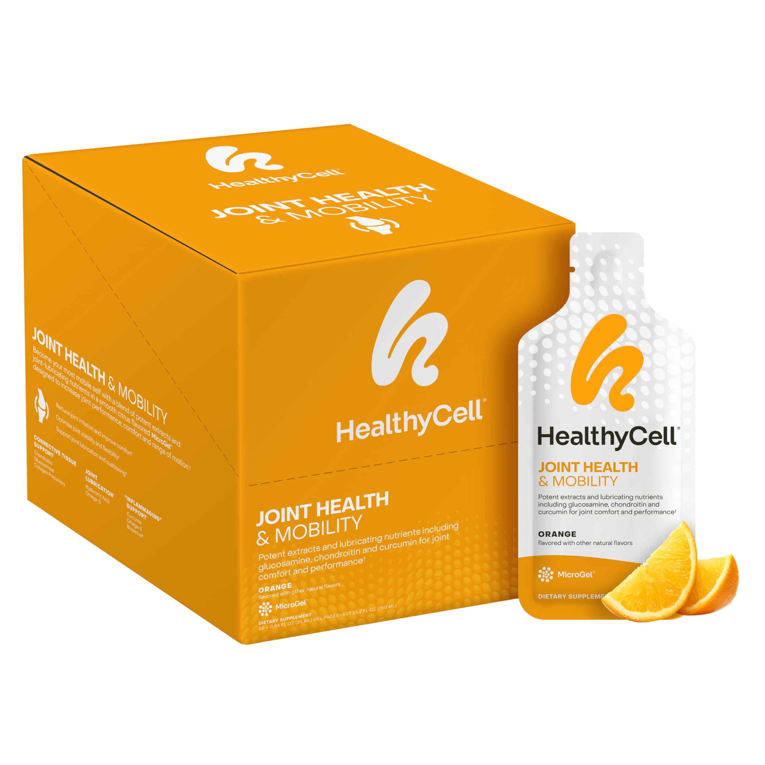 Healthycell Joint Relief & Mobility, Supports Healthy Inflammation Response, Joint Lubrication, Extra Strength Ache & Stiffness Relief with Curcumin, Glucosamine, Chondroitin, MICROGEL (30 Gel Packs)