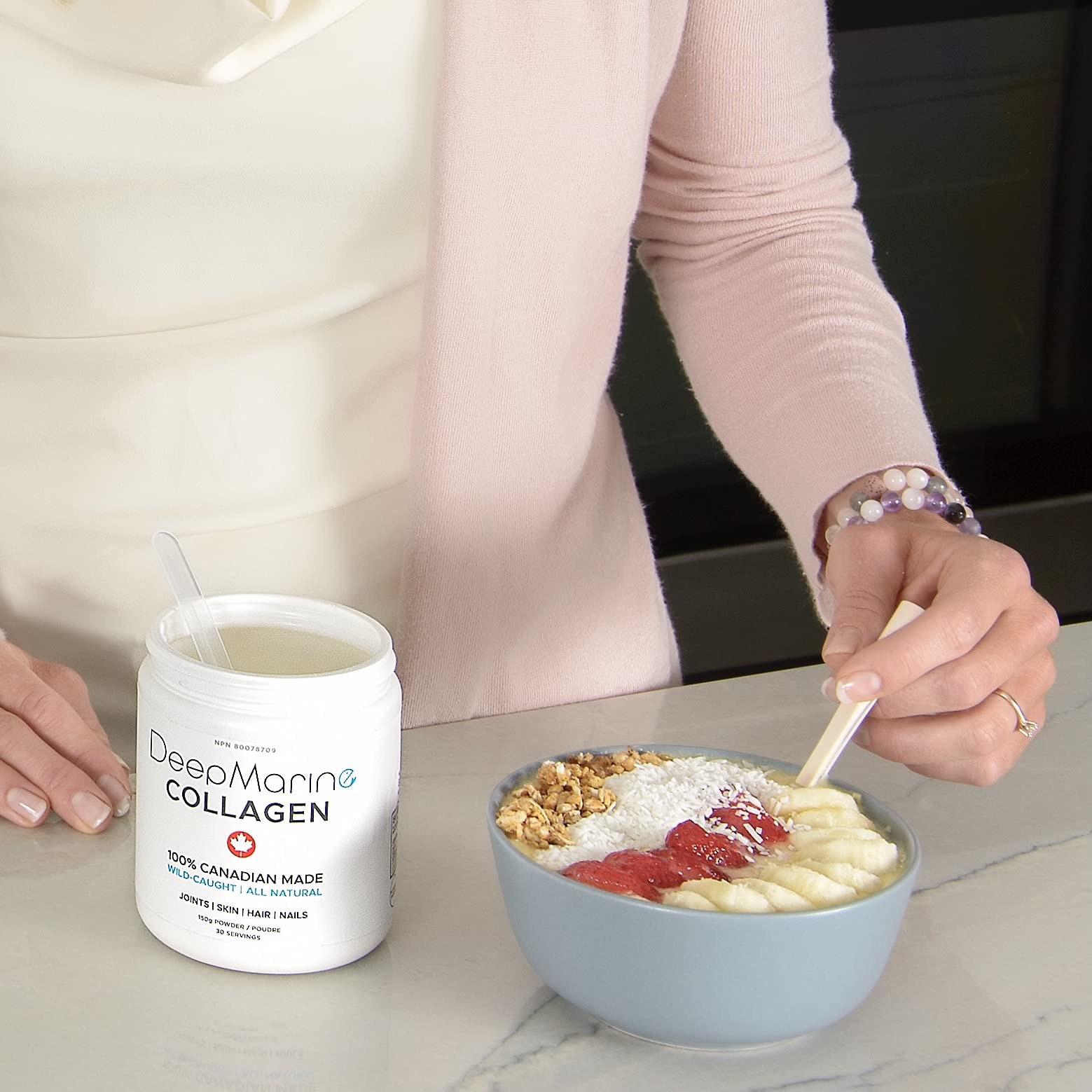 DeepMarine Collagen 100% Canadian Made Collagen Peptides, Wild-Caught Collagen Powder, Hydrolyzed Marine Collagen - 30 Day Supply - Gluten-Free, Tasteless, Odourless, Keto and Paleo Friendly