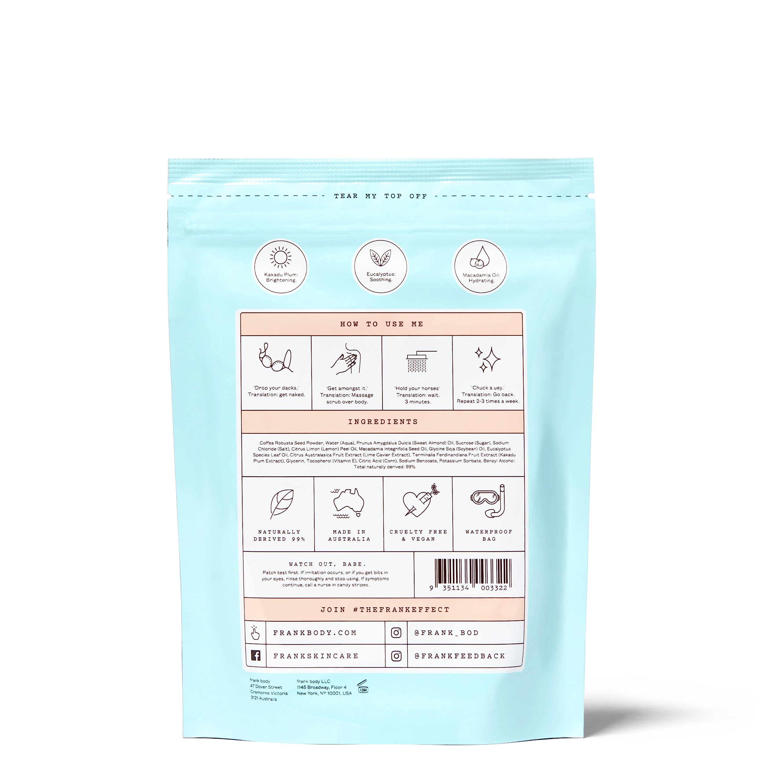 Frank Body A-Beauty Scrub | Natural, Vegan, Cruelty Free Exfoliating Body Scrub Brightens, Hydrates, and Nourishes with Macadamia Oil, Kakadu Plum, and Vitamins A, E, and D | 7.05 oz / 200 g