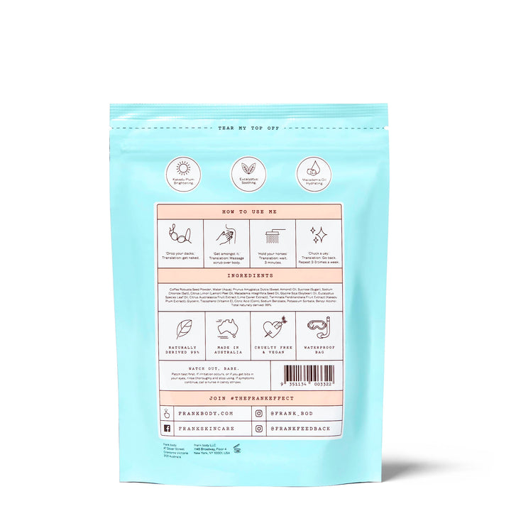 Frank Body A-Beauty Scrub | Natural, Vegan, Cruelty Free Exfoliating Body Scrub Brightens, Hydrates, and Nourishes with Macadamia Oil, Kakadu Plum, and Vitamins A, E, and D | 7.05 oz / 200 g
