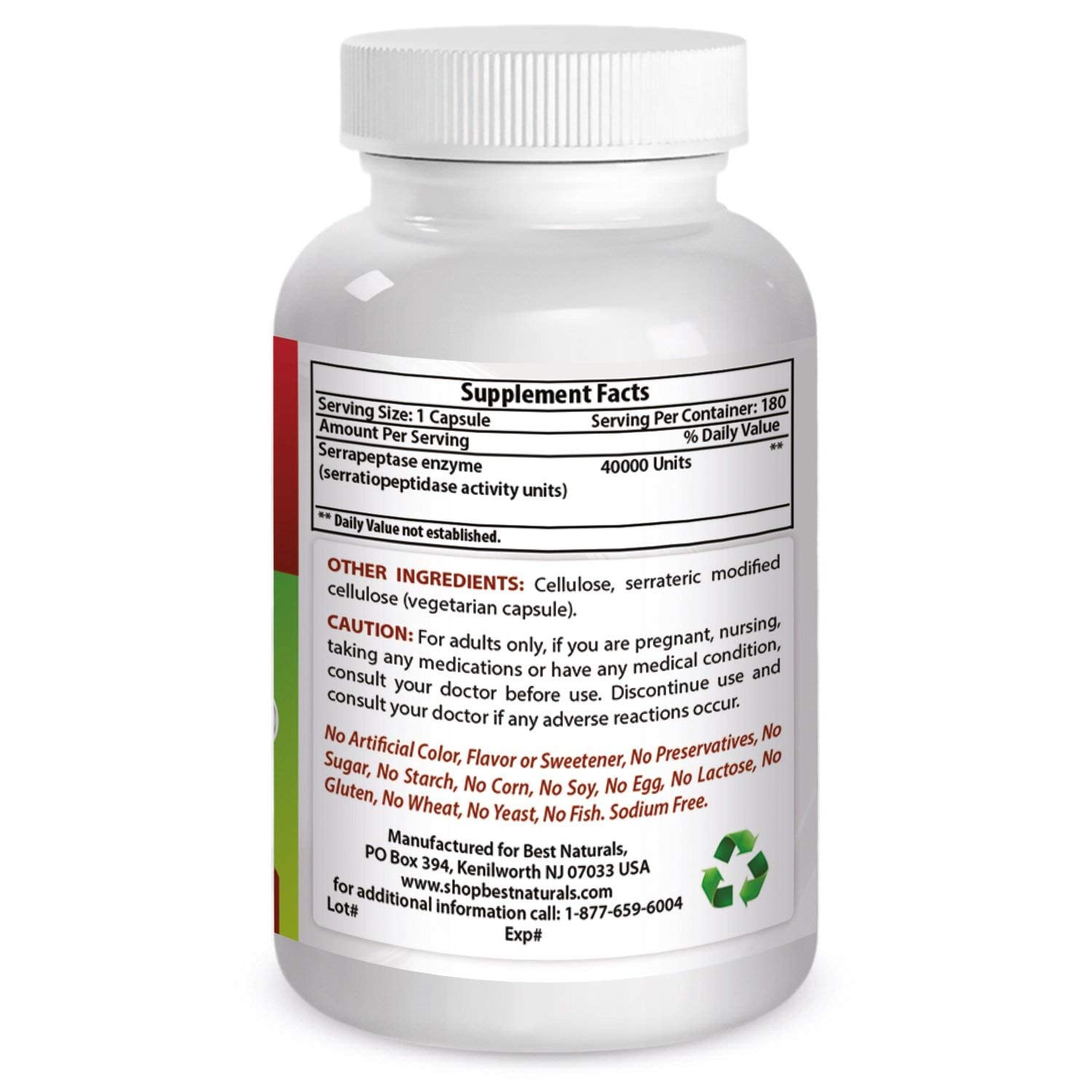 Best Naturals Serrapeptase 40000 SPUs 180 Capsules