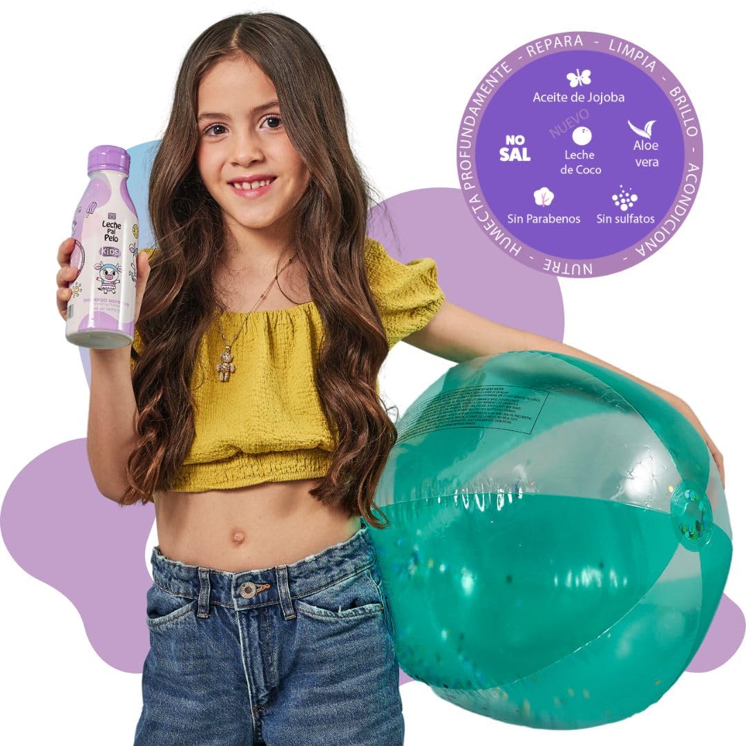 Leche Pal Pelo Kids Nourishing Shampoo - Gentle Daily Cleansing, Sulfate & Paraben-Free Formula with Jojoba, Coconut Milk, Aloe Vera - Hydrates, Defines, 14.9 fl.oz