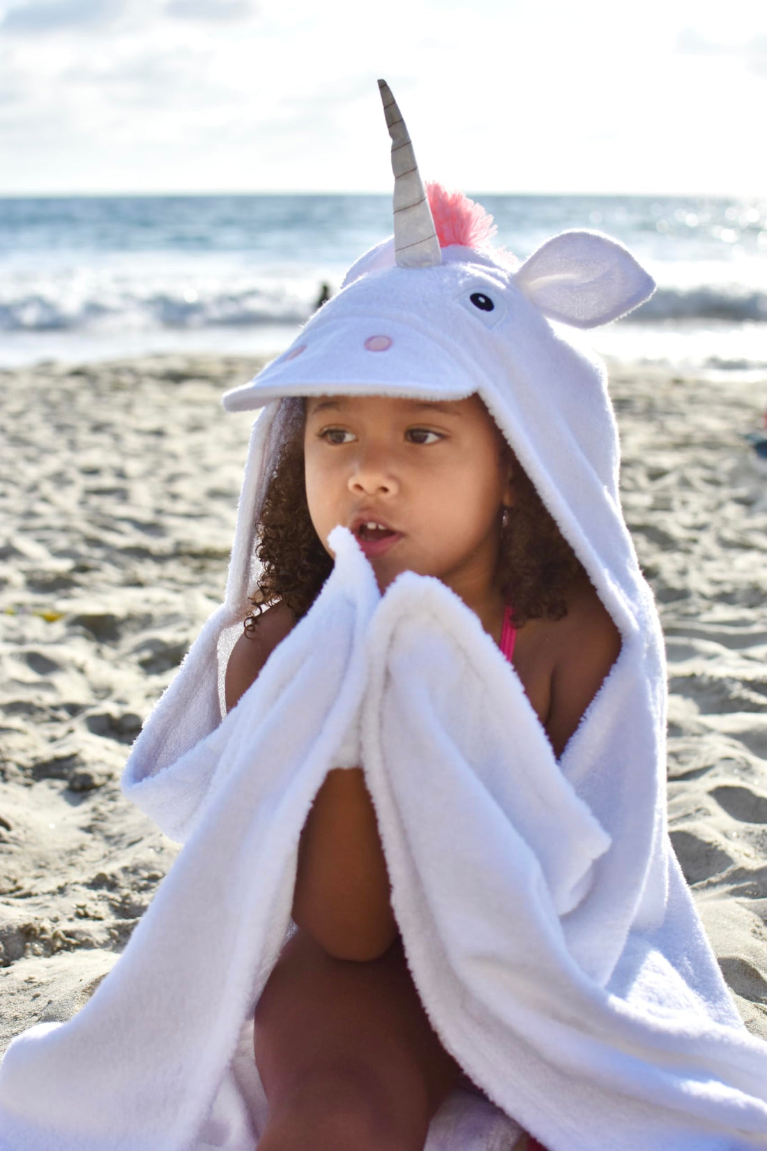 Yikes Twins Hooded Baby Towel for Kids 2-8 | Large 100% Cotton Baby Towel for Girls or Boys in White | Cute Unicorn Bath Towels for Babies and Toddlers with Rainbow Mane