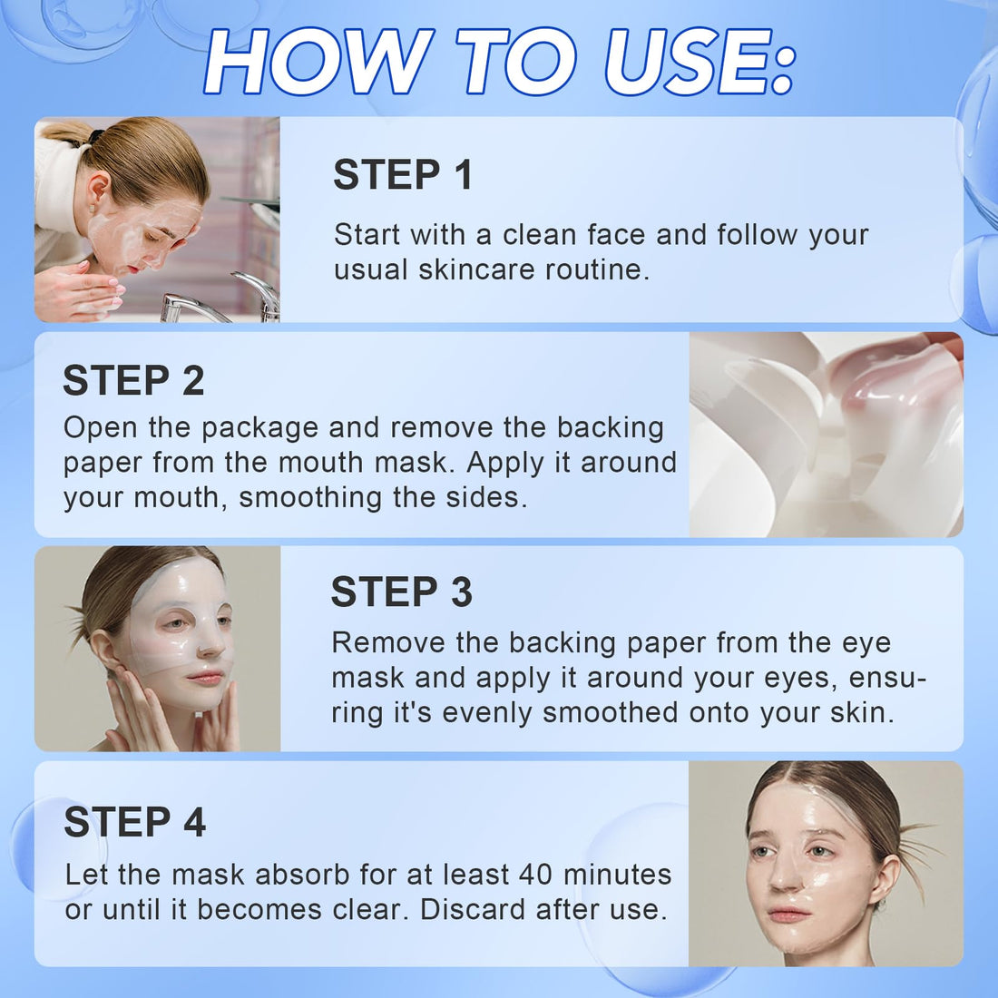 GOGIFTGO Collagen Face Mask,Collagen Real Deep Mask,Collagen Mask,Deep Hydrating Anti Wrinkle Lifting Mask,Hydrogel Masks for All Skin Types 34g*4ea