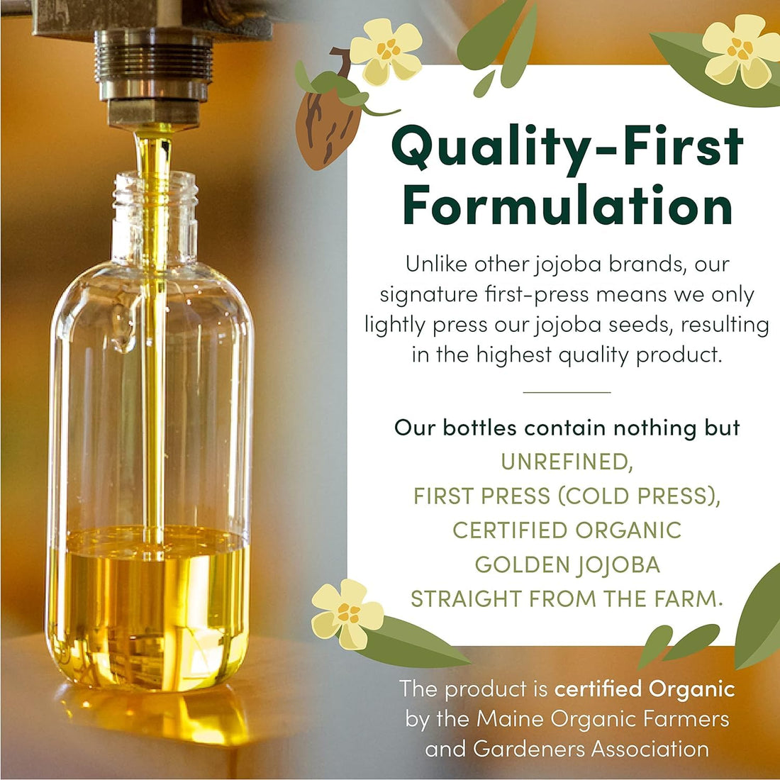 HobaCare 100% Pure, Unrefined Organic Jojoba Oil for Skin & Nails - Moisturizing Body Oil & Face Moisturizer for Dry Skin - Natural Treatment for Hair & Beard Care (32 fl oz)