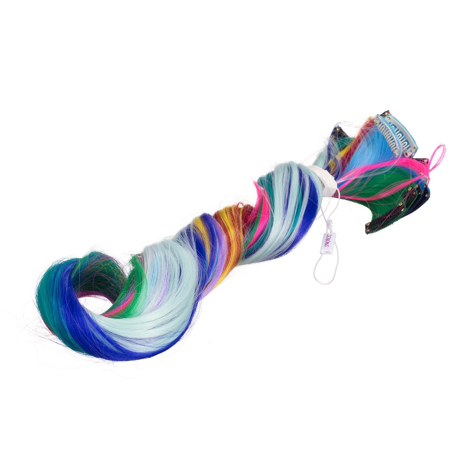 Swacc 22 Pcs Colored Party Highlights Clip On In Hair Extensions Multi-Colors Hair Streak Synthetic Hairpieces (11 Colors 22 Pcs In Set -Curly)