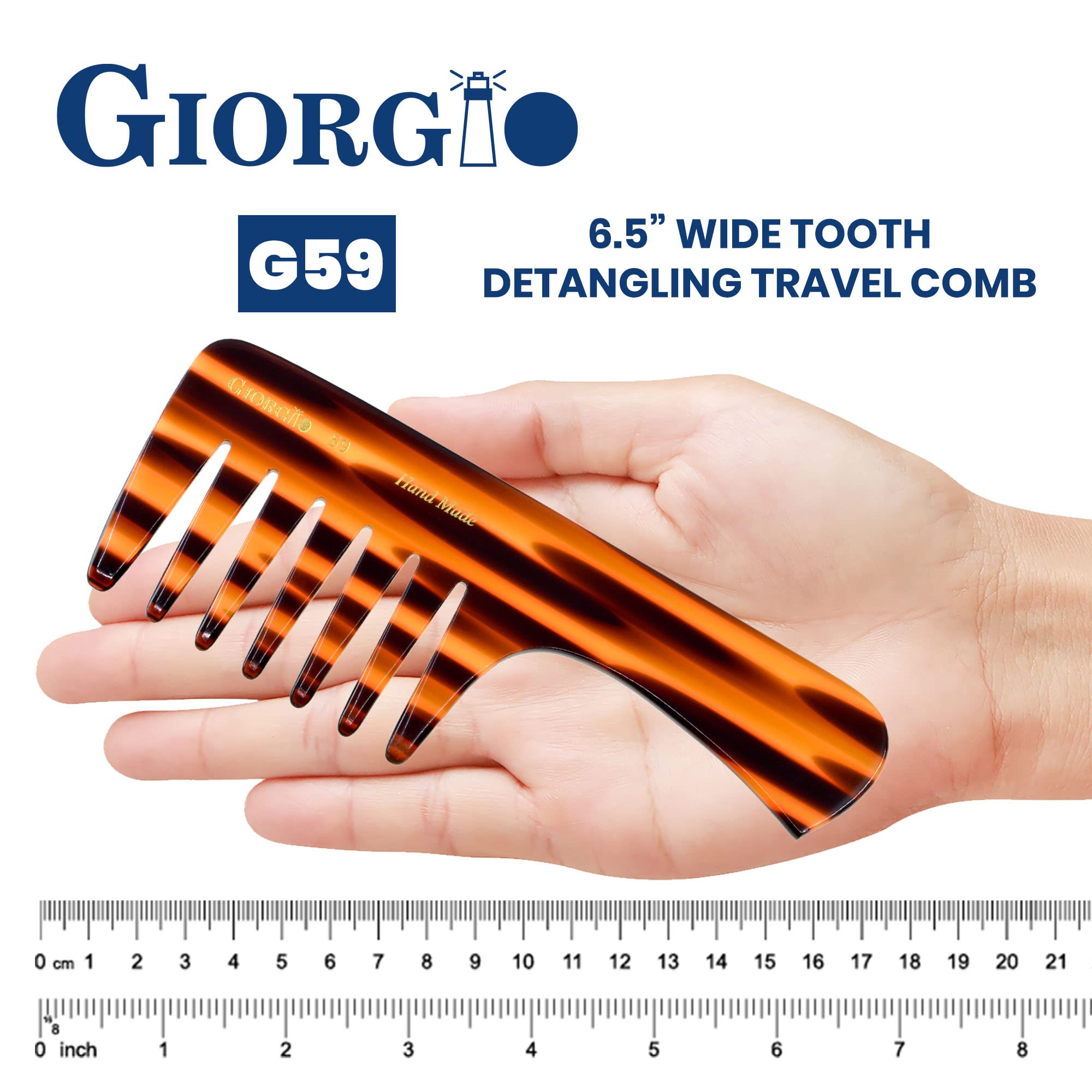 Giorgio Hand Made Flexible Comb 7-1/4 Long (Tortoise G59) by GWL