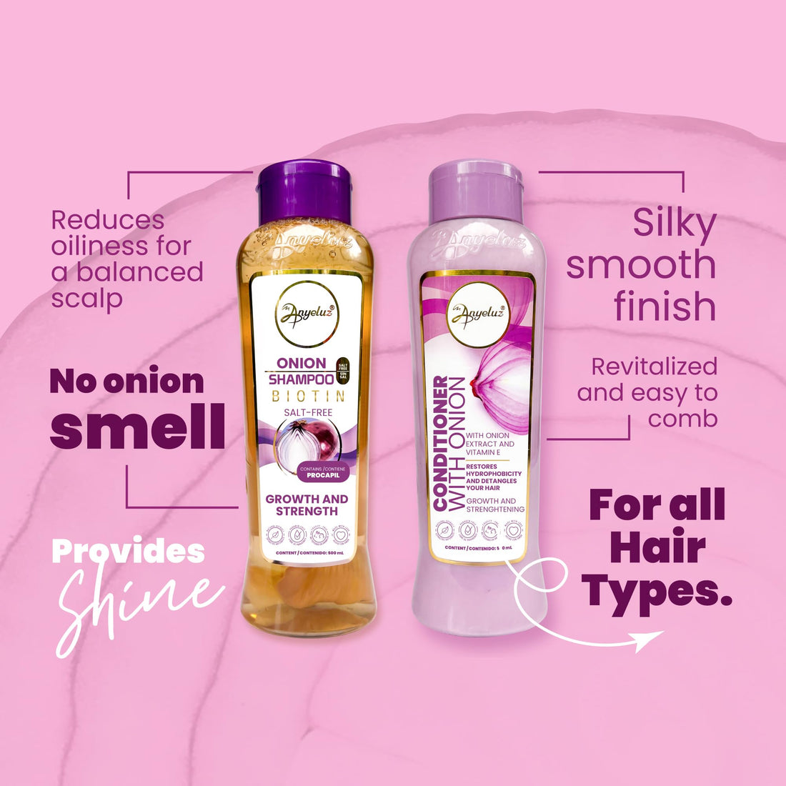 ANYELUZ Onion Shampoo, Conditioner and Hair Mask set, with Onion Extract and Vitamin E, Cleanses and Reduces Oiliness, for all Hair Types