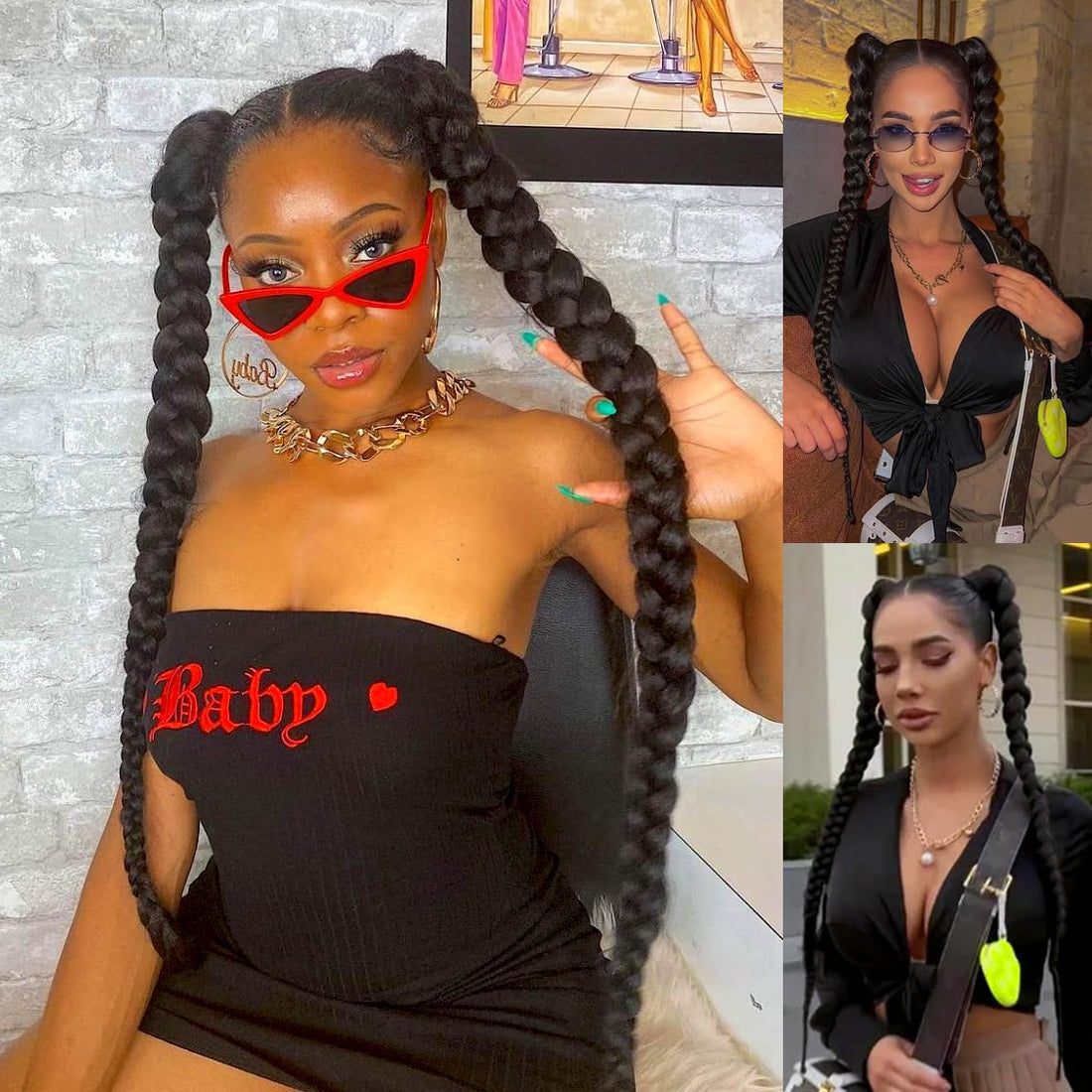 2 Pack Long DIY Braided Ponytail Extension with Hair Tie Straight Wrap Around Hair Extensions Ponytail(2#)