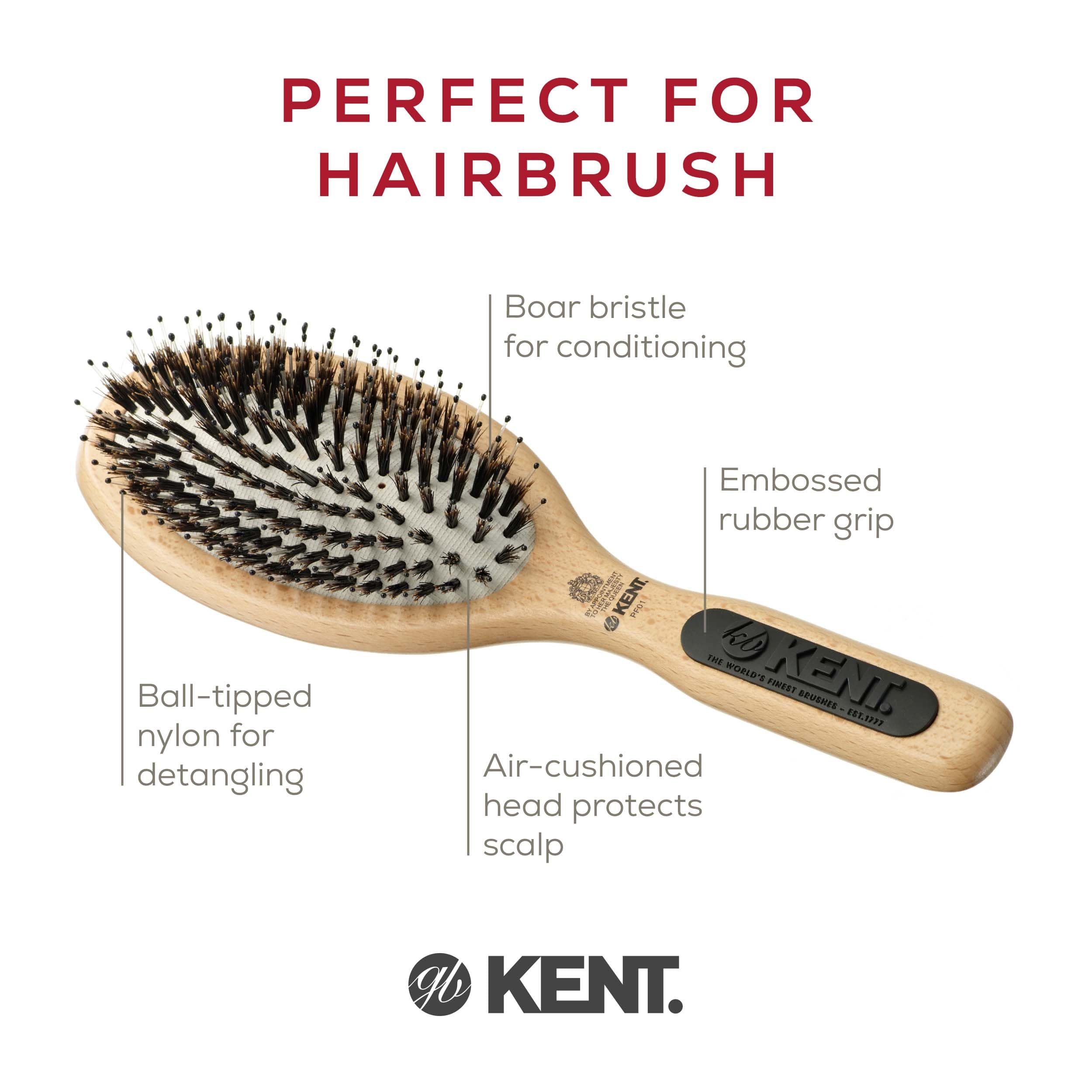 Kent Natural Shine Large Cushion Porcupine and Bristle Hairbrush