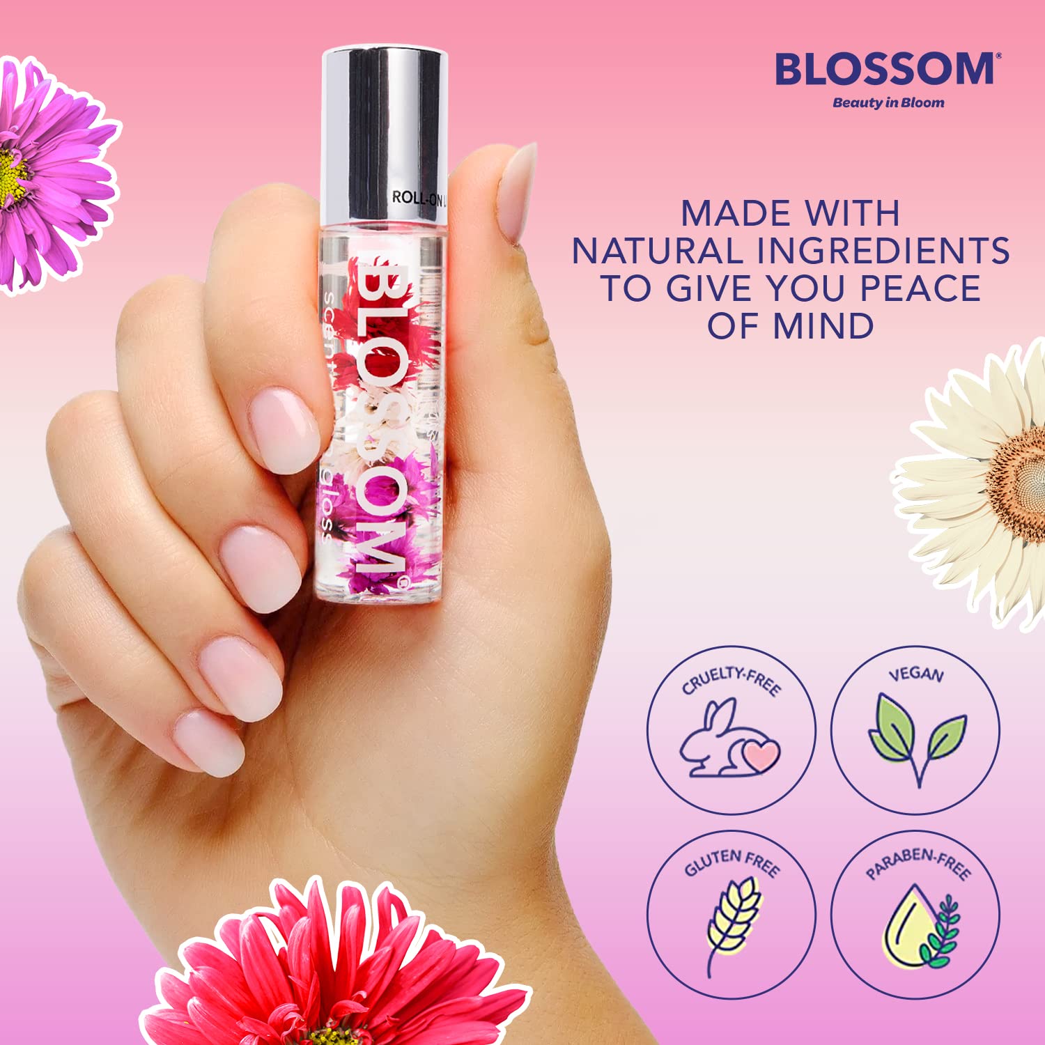 Blue Cross Blossom- Scented Lip Gloss with Real Flowers 0.2oz- Pick Any Flavor (Strawberry Banana 0.2 fl.oz)