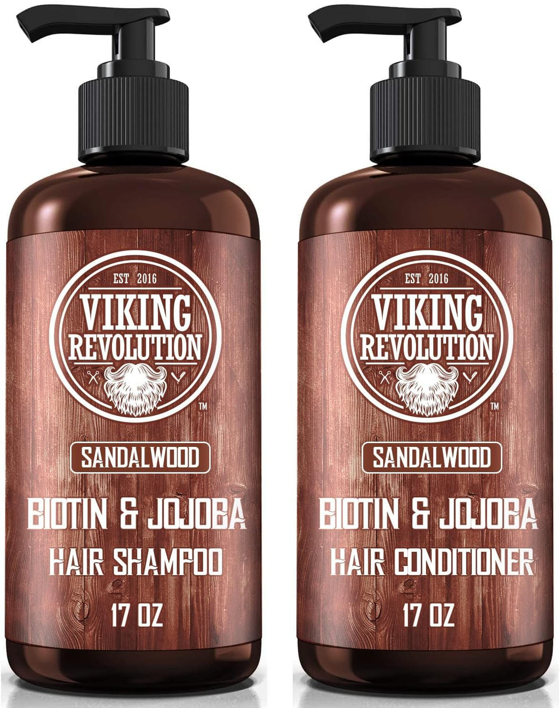 Viking Revolution Sandalwood Shampoo and Conditioner Set with Biotin and Jojoba Oil - Natural Hair Shampoo and Hair Conditioner for Men with Vitamin B5 (17 Oz)