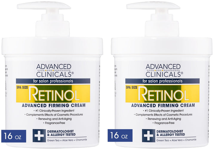 Advanced Clinicals Retinol Cream Face Moisturizer | Crepey Skin Care Treatment | Fragrance Free Body Lotion Targets Look Of Crepe Skin, Wrinkles, & Sagging Skin, 16 Oz (2-Pack)