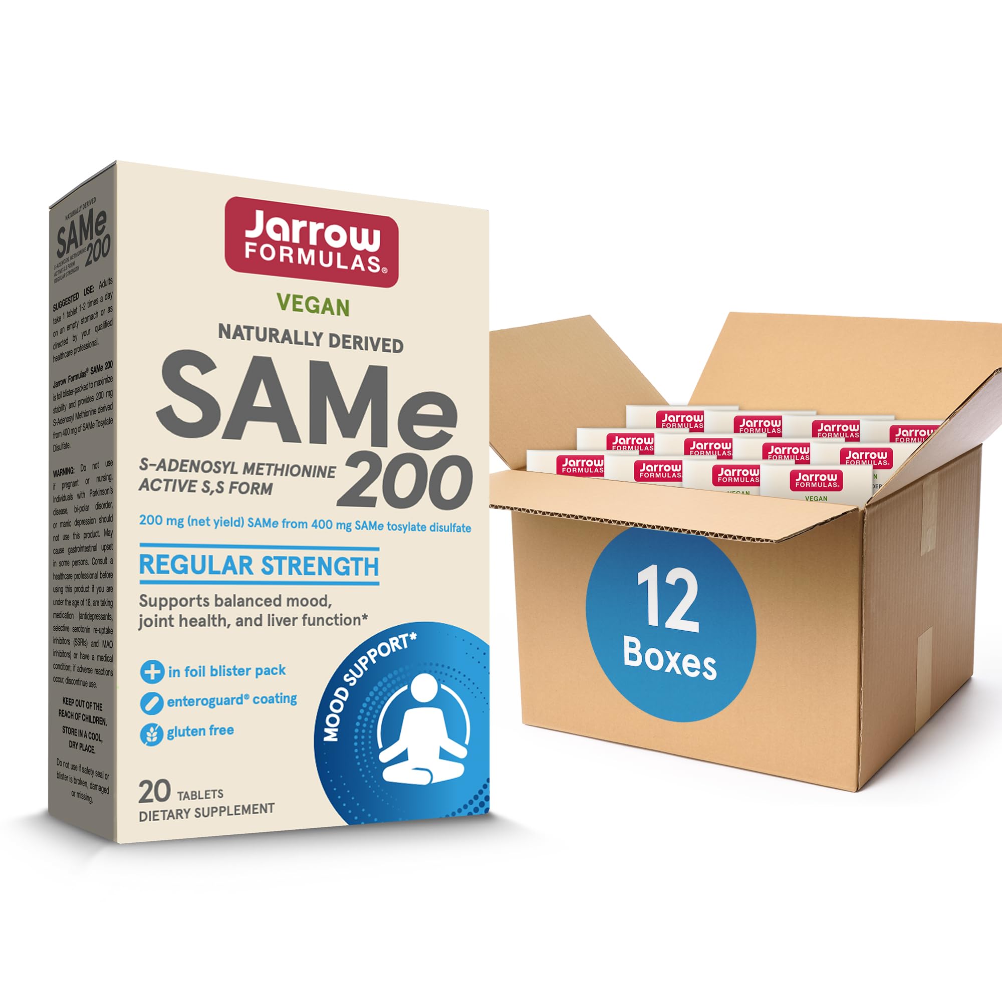 Jarrow Formulas Same 200 mg, Supports Joint Health, Liver Function, Brain Metabolism, 20 Tablets, Up to A 20 Day Supply (Pack of 12)