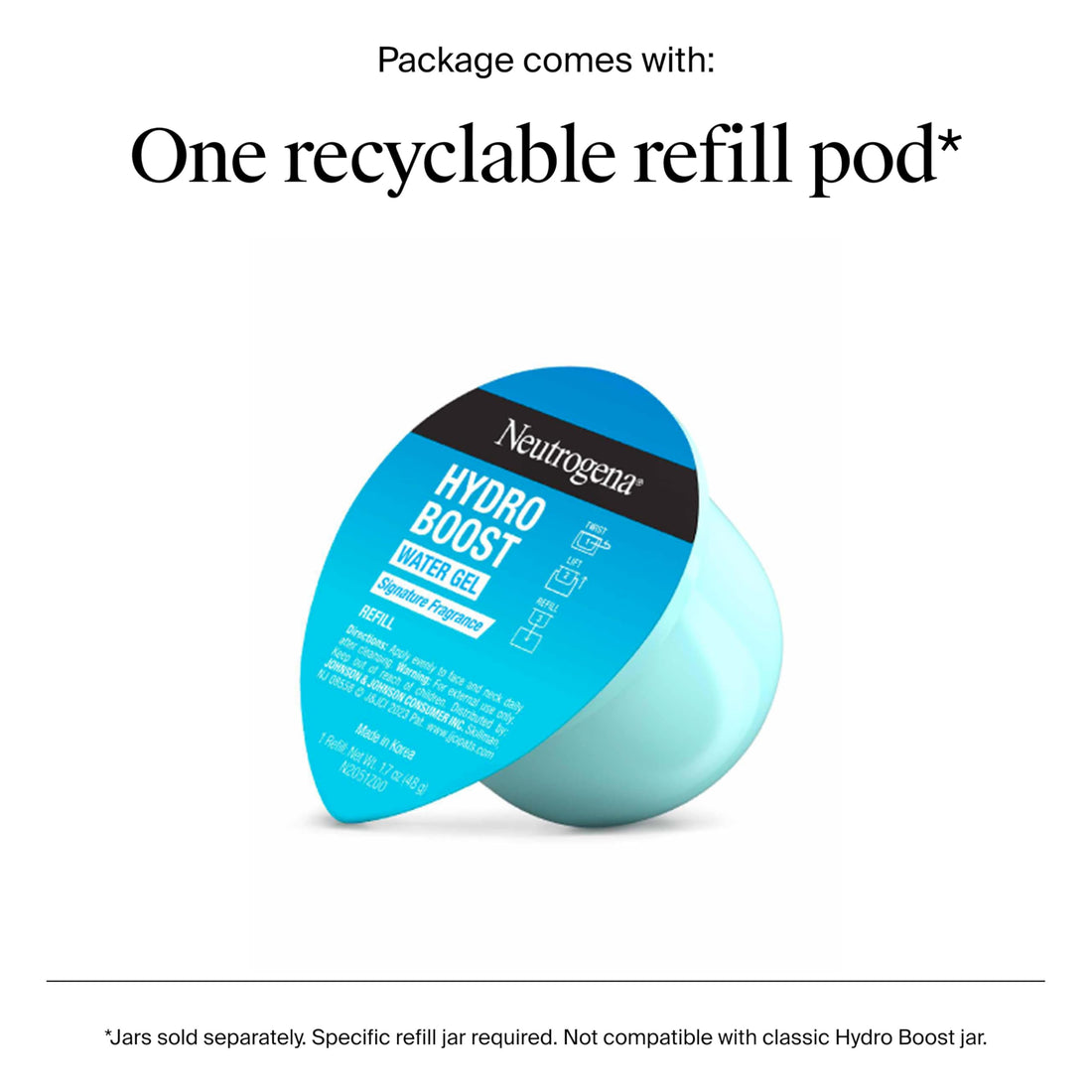 Neutrogena Hydro Boost Water Gel Face Moisturizer Refill Pod, Refill Pack of Hyaluronic Acid Moisturizer for a Refreshing Burst of Hydration & Dewy Skin, Signature Fragrance, 1.7 oz