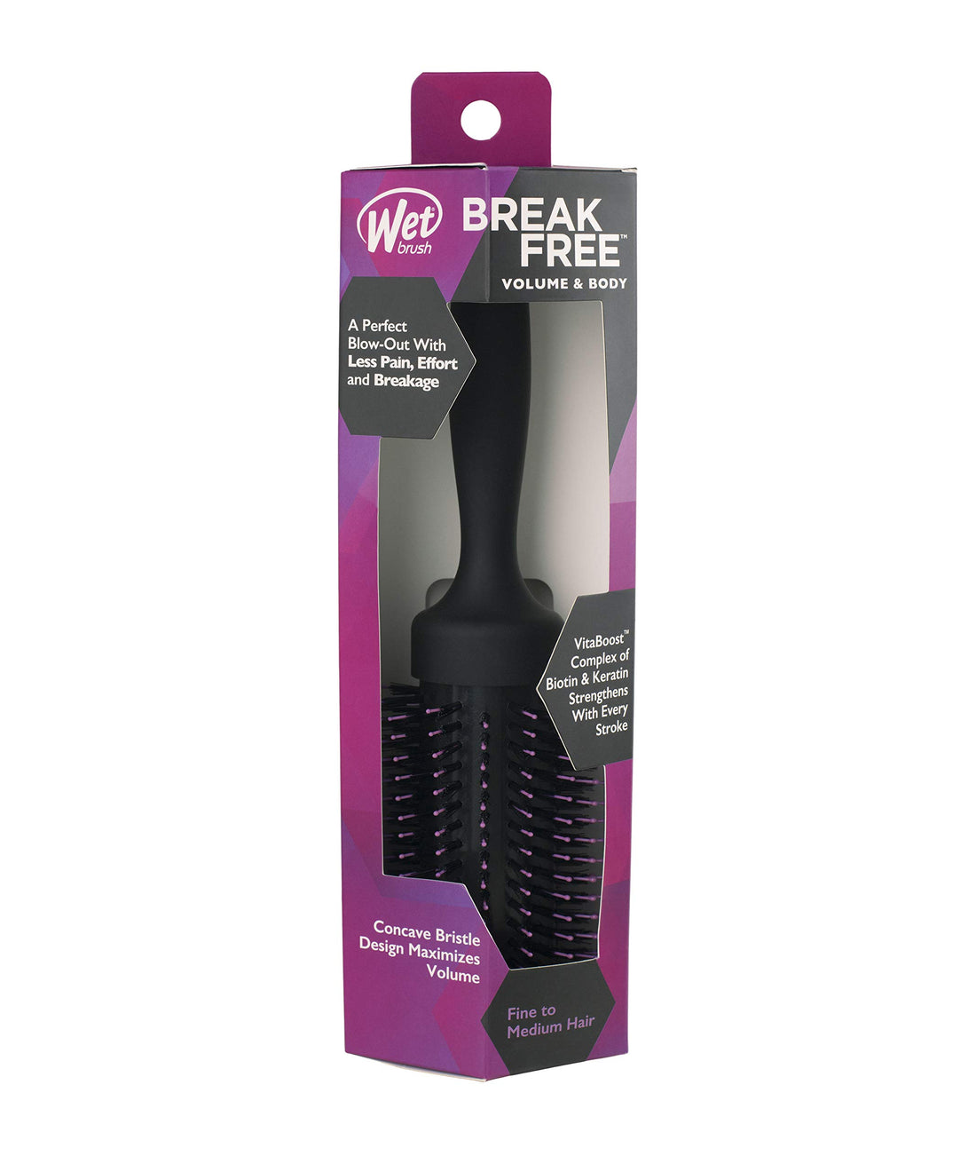 Wet Brush Volume & Body Round Brush - for Fine to Medium Hair - A Perfect Blow Out with Less Pain, Effort and Breakage - Concave Bristle Design Maximizes Volume
