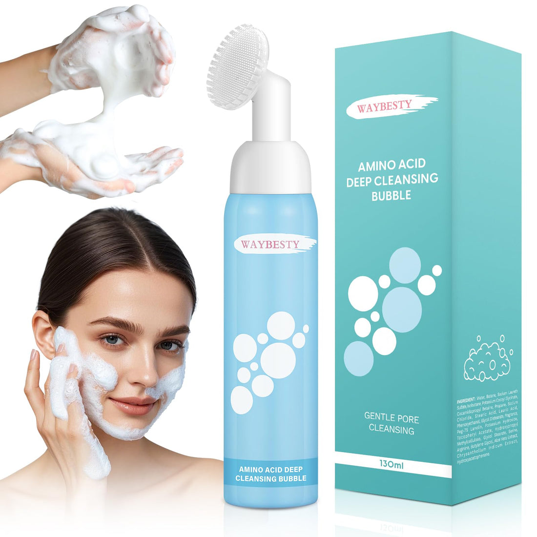 Foaming Facial Cleanser, Deep Cleansing Gentle Face Wash With Brush Head For Women PH Balancing Oil Control Non-Irritating Pore Face Cleanser for All Skin Types