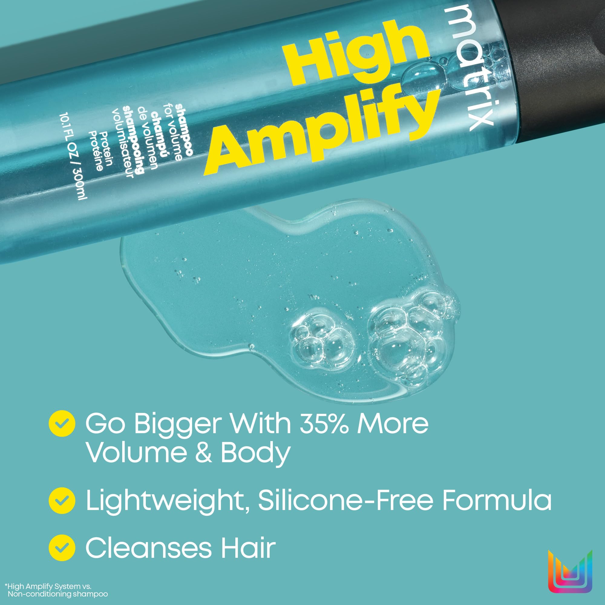Matrix High Amplify Volumizing Shampoo | Instant Lift, Lasting Volume & Strengthening | Silicone-Free | Boost Structure in Fine, Thin & Limp Hair | Salon Professional Shampoo | 10.1 Fl. Oz.