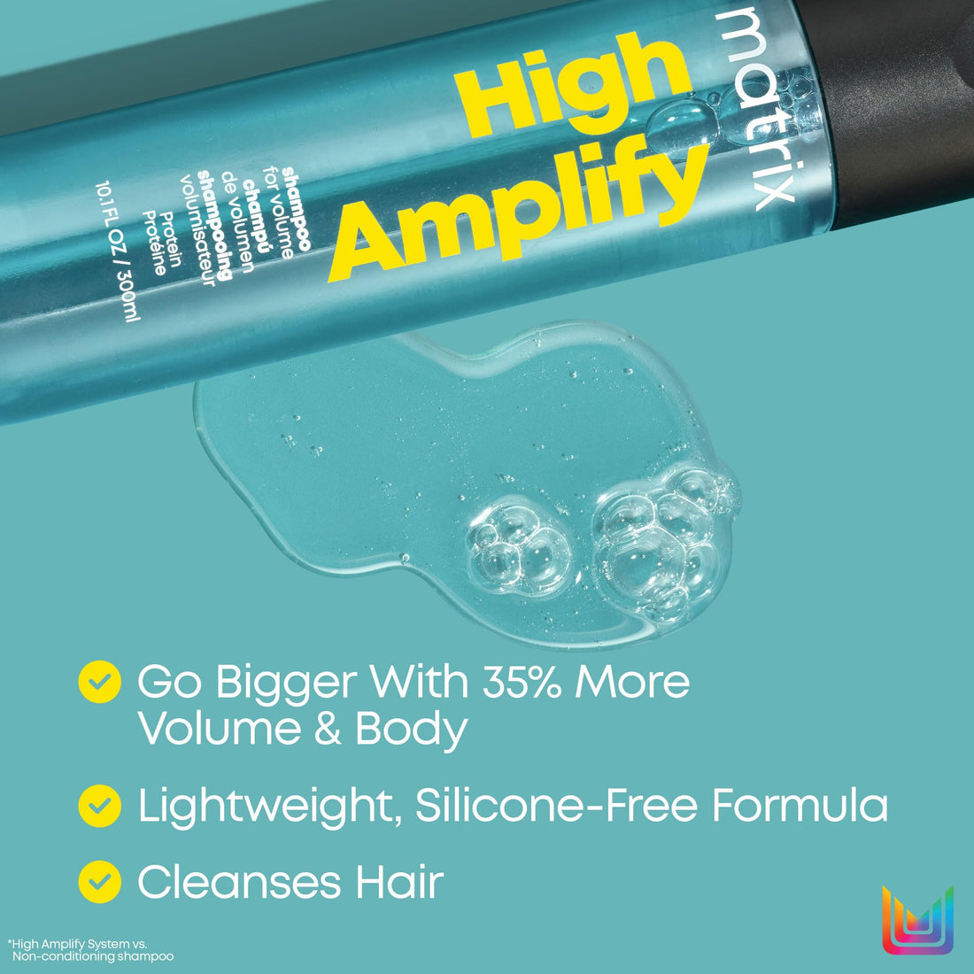 Matrix High Amplify Volumizing Shampoo | Instant Lift, Lasting Volume & Strengthening | Silicone-Free | Boost Structure in Fine, Thin & Limp Hair | Salon Professional Shampoo | 10.1 Fl. Oz.